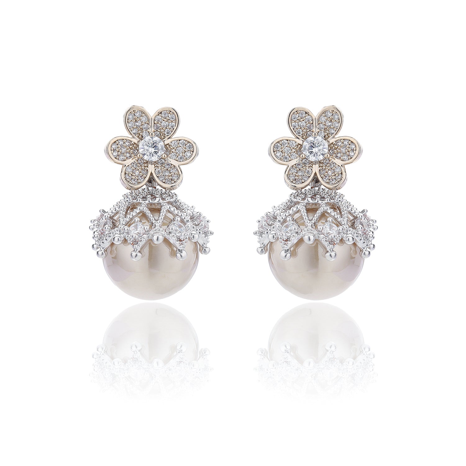 Elegant Cubic Zirconia Pearl Dangle Earrings for Women - Perfect Bridal Jewelry & Wedding Accessories CE10984 | Ideal for Bridesmaids, Formal Events and Special Occasions