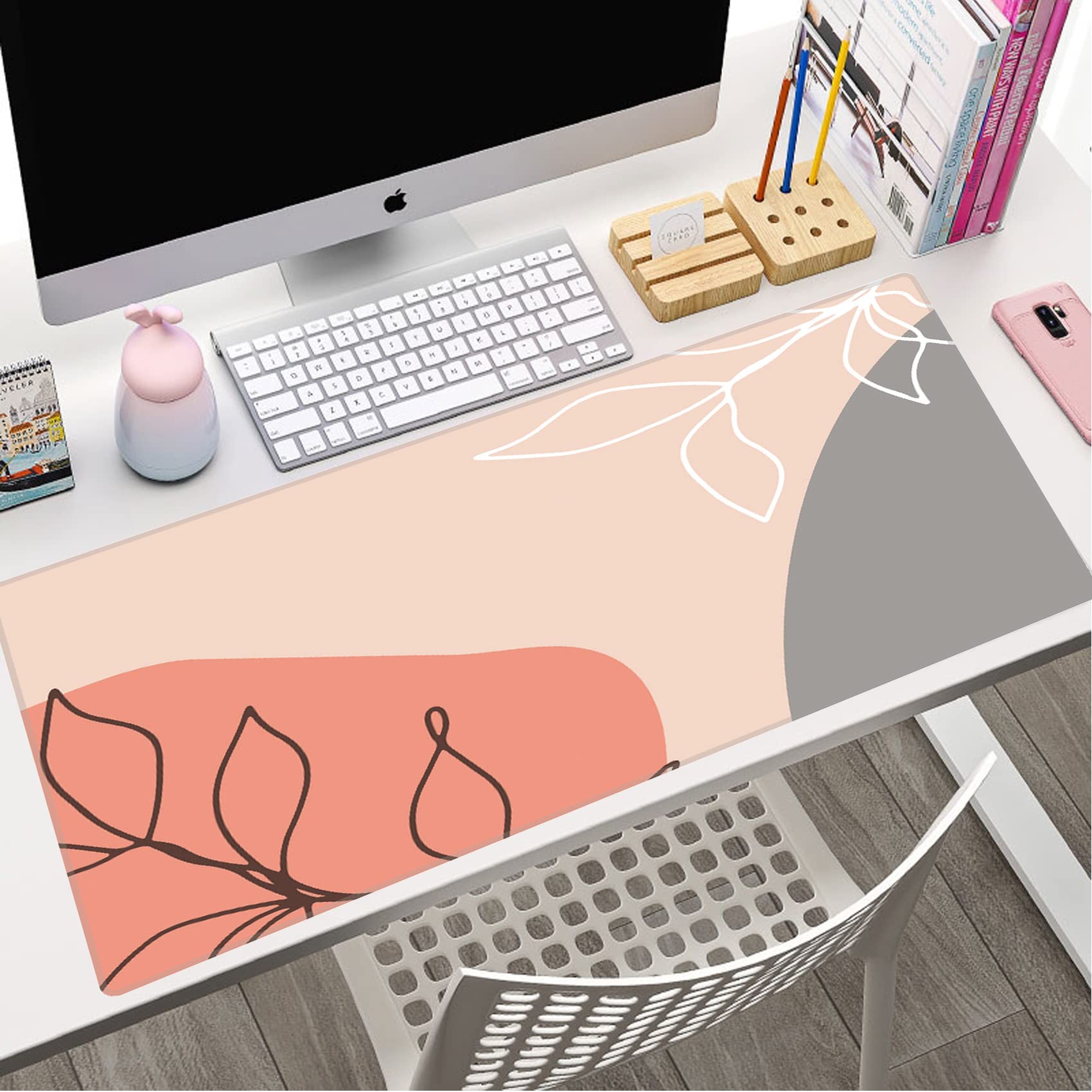 Premium Large Desk Pad & Mouse Mat - Waterproof Office Keyboard Pad for Computer, Laptop, Home & Gaming - Modern Abstract Leaf Design for Work, Writing & PC Gaming Accessories