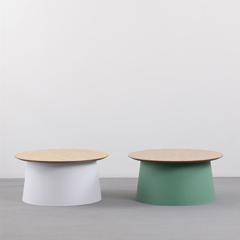 ZEEBA Modern White & Natural Wood Coffee Table - 69cm Round Living Room Center Table for Small Spaces, Home Decor & Stylish Furniture