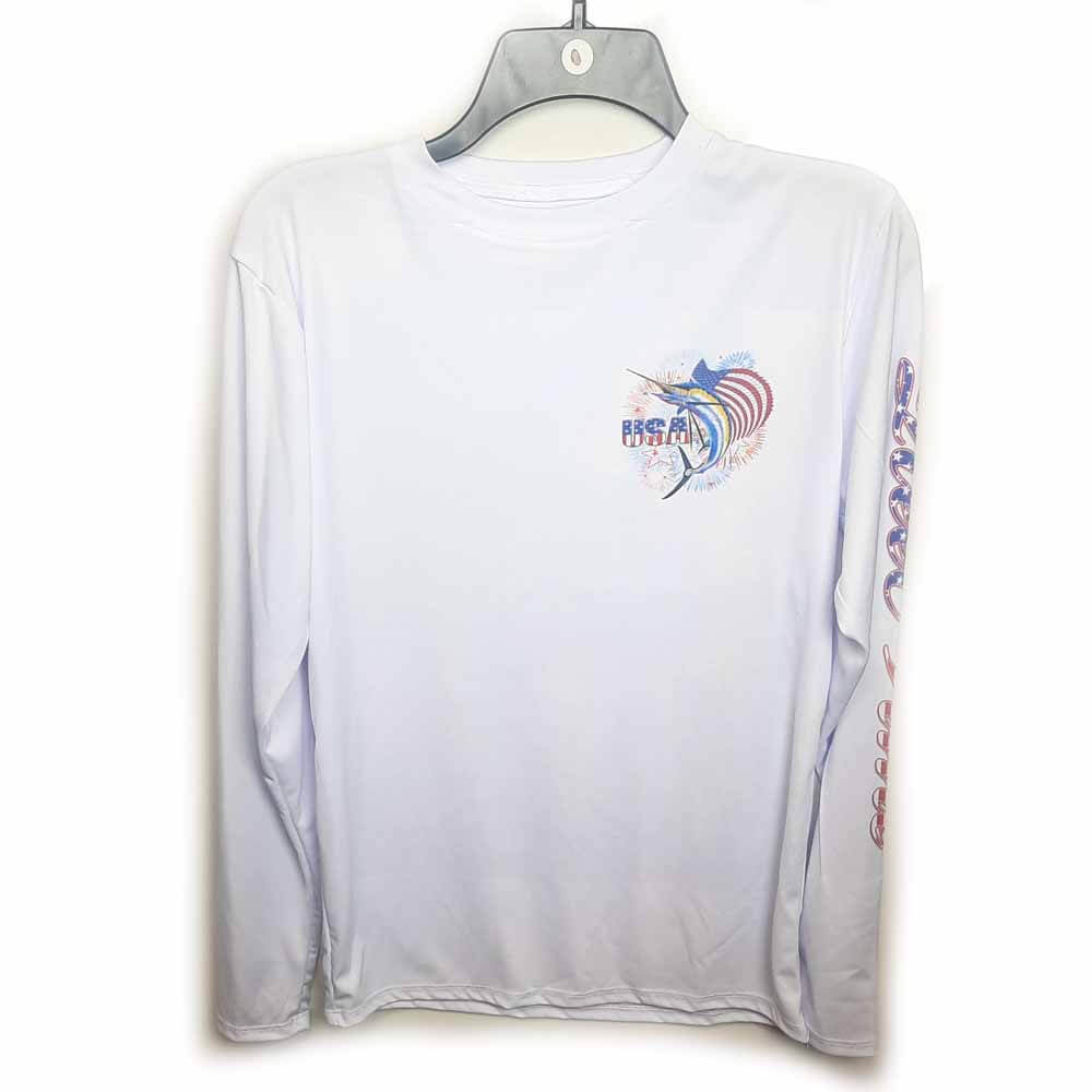 Men's Patriotic Sailfish Long Sleeve Performance Shirt UPF 50+ Sun Protection - Fishing, Boating & Outdoor Activities