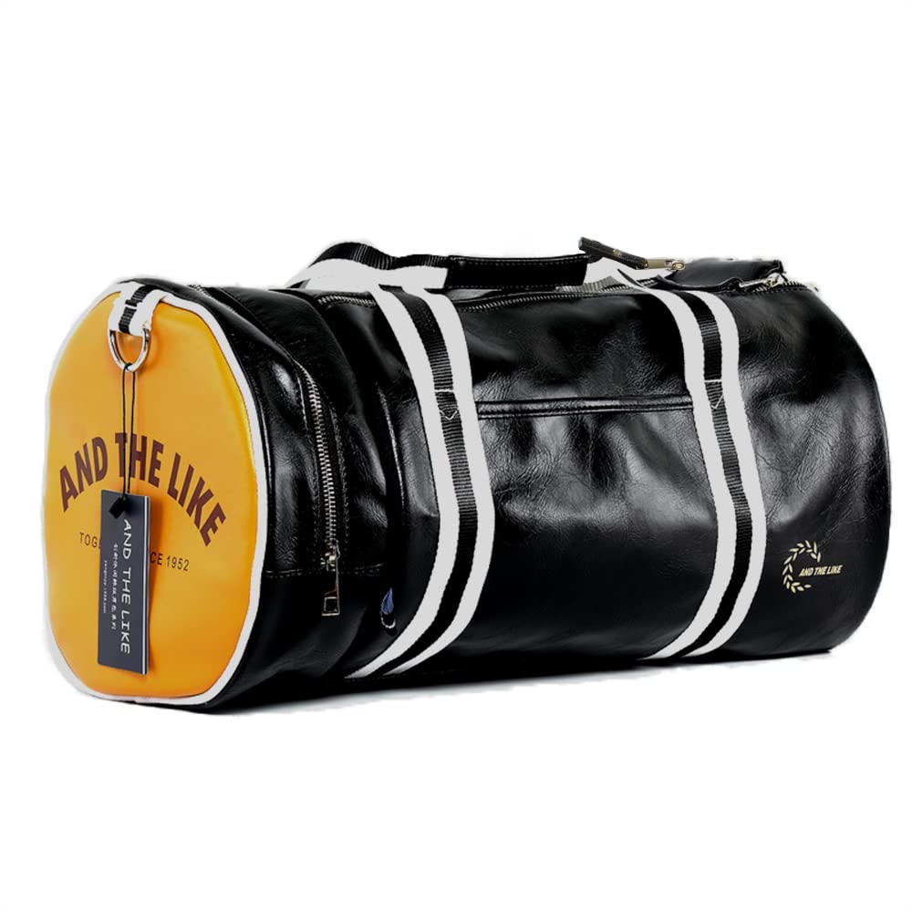 Retro Leather Gym Bag for Men & Women - Waterproof Sports Duffel with Shoe Compartment & Wet Pocket - Perfect for Travel, Fitness & Weekend Getaways (Black)