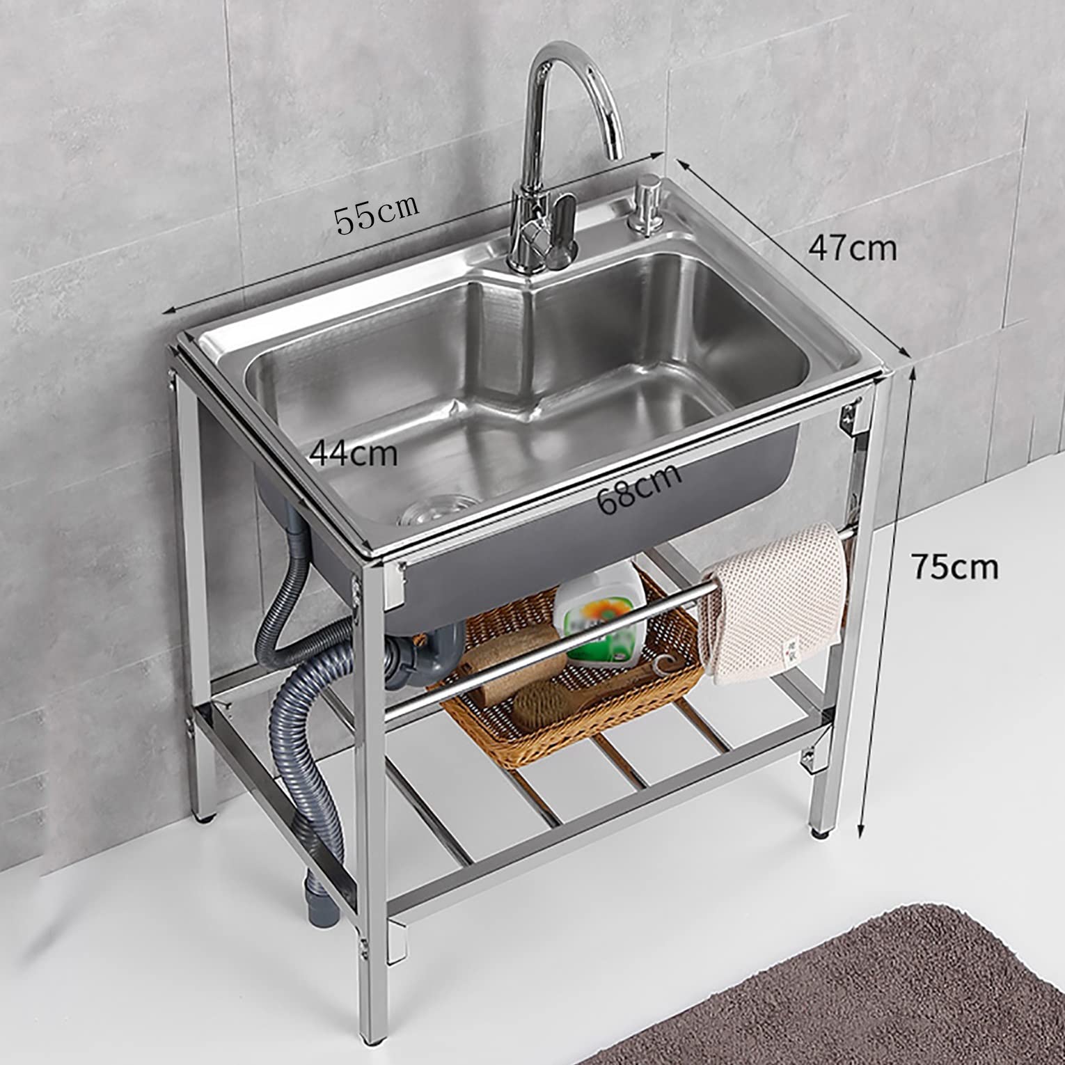 Stainless Steel Double Sink Kitchen Sink with Flow Stand - Perfect for Washing Vegetables, Outdoor Camping, BBQ Drainage & Farm Work (Garden Trash Receiving & Water Drain Hose Included) - Ideal for Outdoor Cooking, Gardening & RV Use