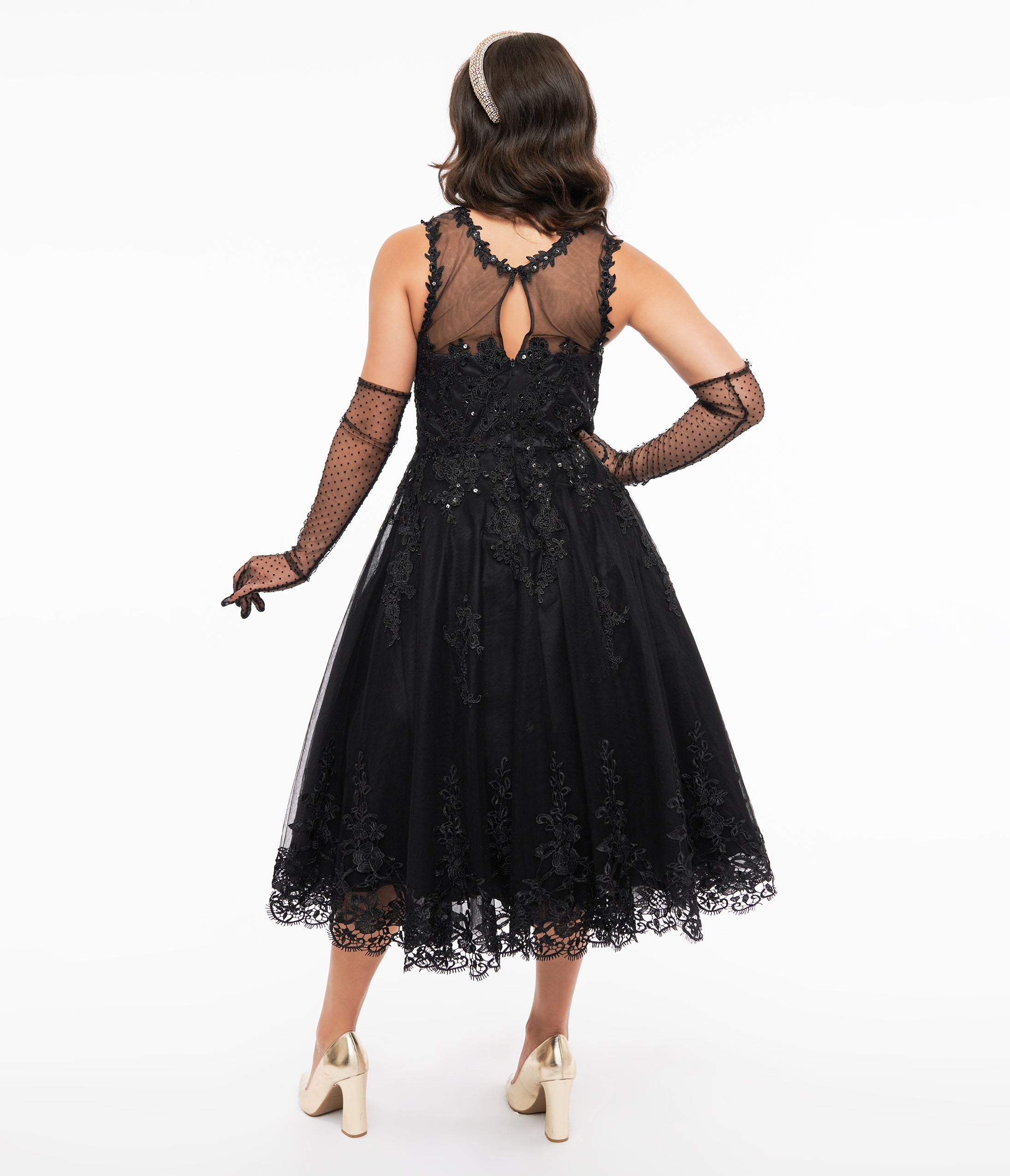 Vintage 1950s Black Lace Tulle Riviera Dress - Retro Cocktail Party Dress for Women, Perfect for Evening Events, Weddings & Special Occasions