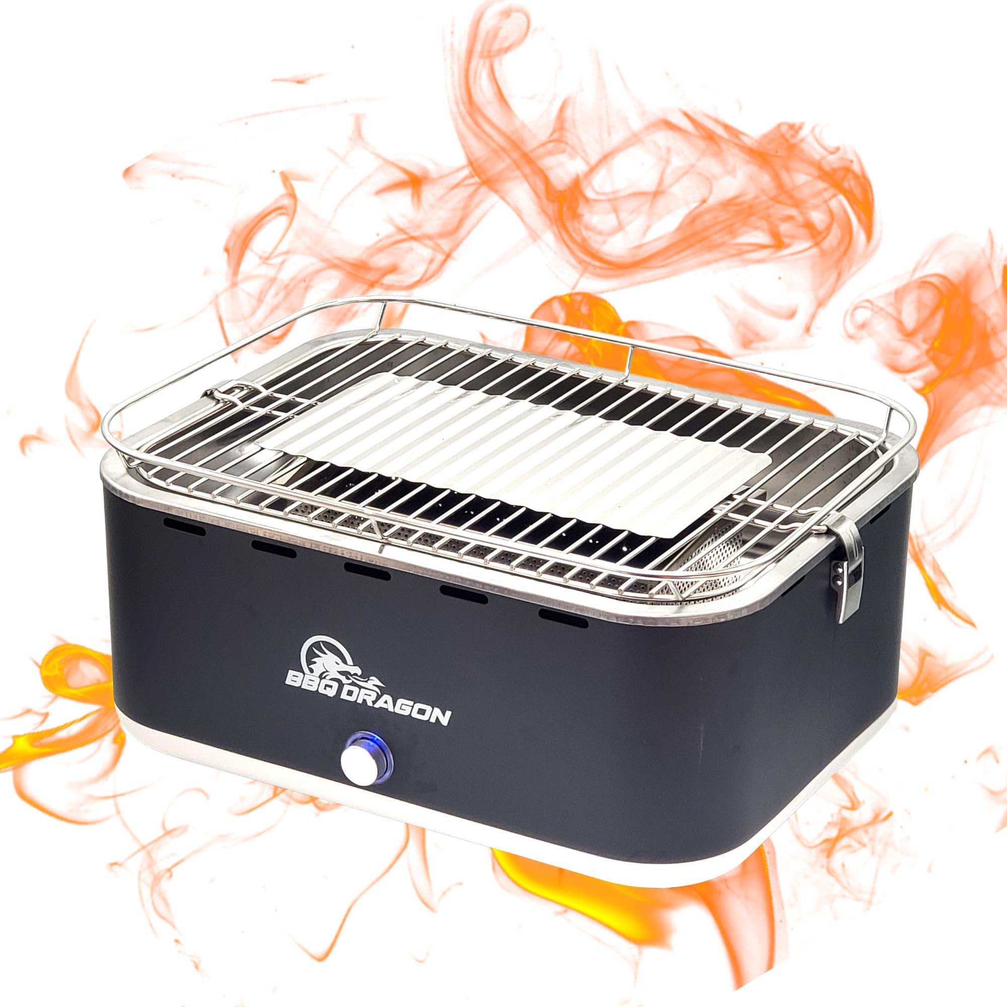 BBQ Dragon Zephyr Portable Charcoal Grill - Adjustable Fan Mini Hibachi Grill | Stainless Steel Tabletop Grill for Outdoor Cooking, Camping, Beach, Tailgate & Backyard BBQ | Perfect for Picnics, RV Trips & Small Space Grilling
