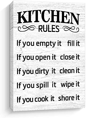 Rustic Farmhouse Kitchen Wall Decor - Kitchen Rules Sign Art, White Unframed 8x10 Inch - Perfect for Country Style Kitchens & Home Decor