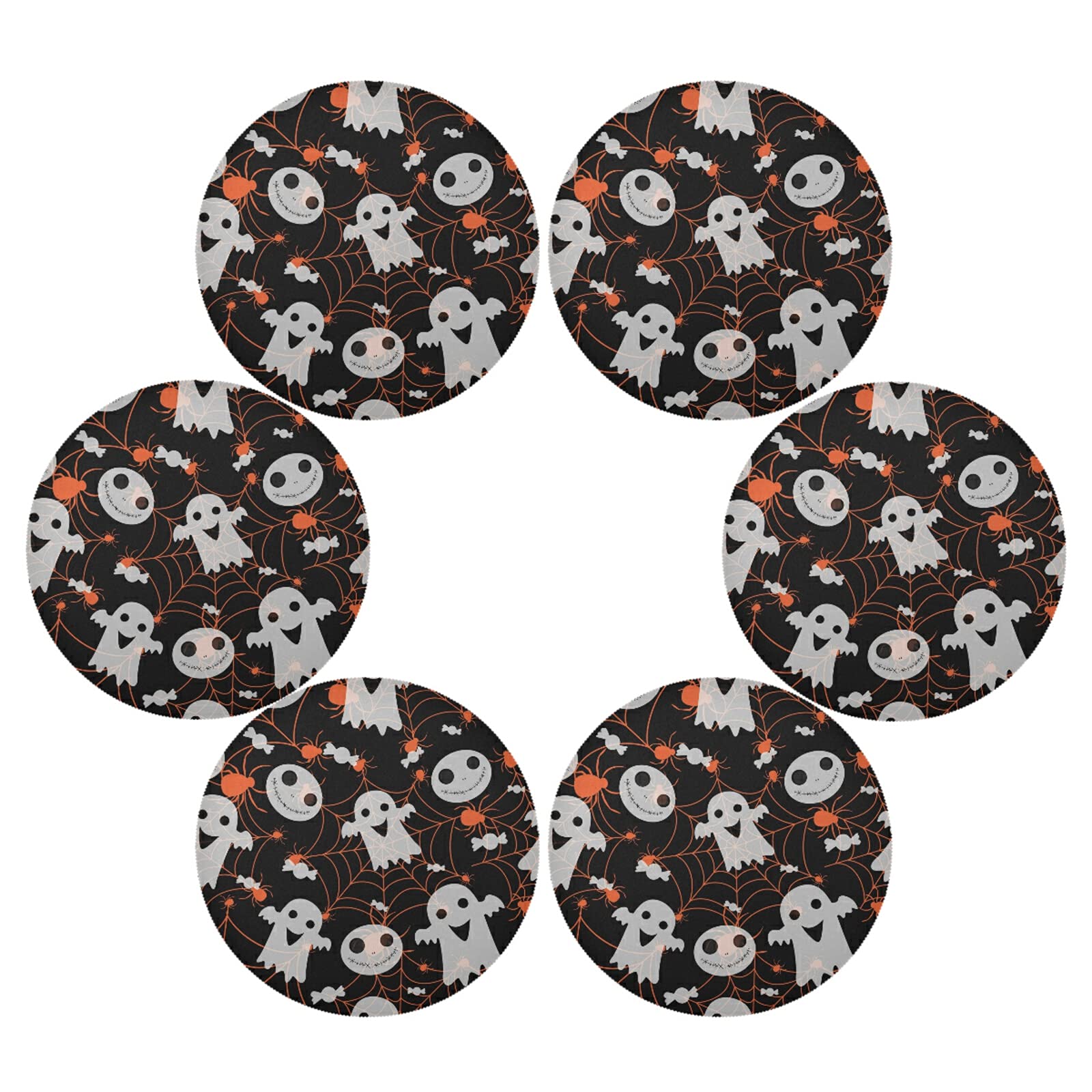 Halloween Spider Ghost Placemats Set of 6 - Washable for Kitchen Table & Party Decor