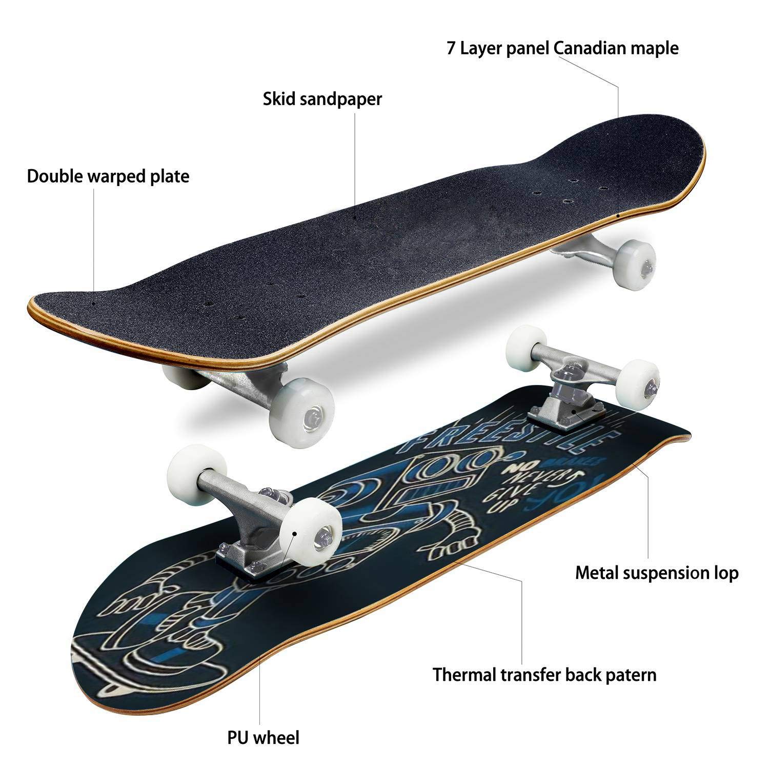 Premium Robot Vector Skateboard - Classic Concave Design for Beginners & Pros | Durable Longboard for Extreme Sports & Street Skating | Cool Teen Gifts & Skater Accessories | Perfect for Commuting, Tricks & Skatepark Adventures