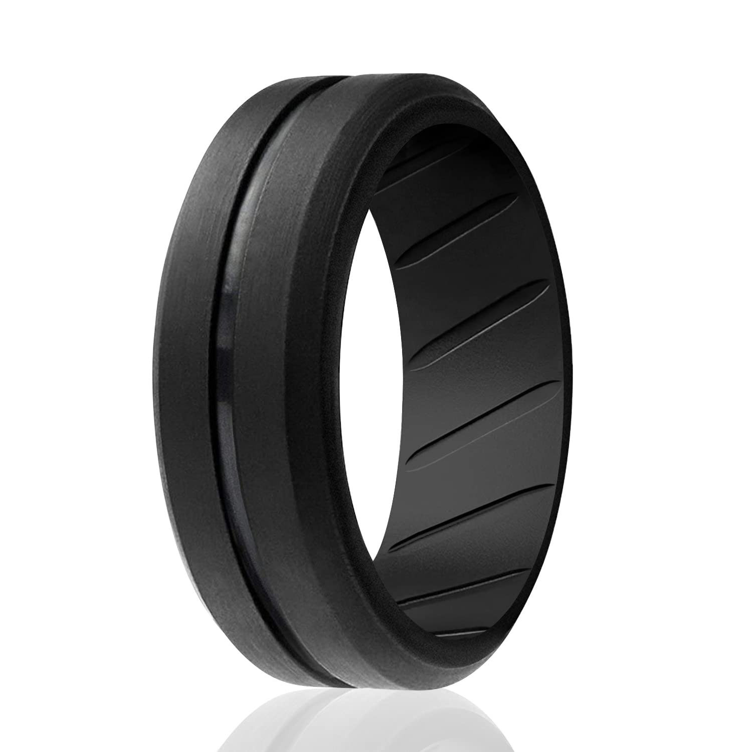 ROQ Silicone Rubber Wedding Ring for Men – Comfort Fit, Breathable, 8mm Wide 2mm Thick with Engraved Middle Line – Multi-Pack in Various Colors – Perfect for Active Lifestyles, Gym, Swimming & Outdoor Adventures