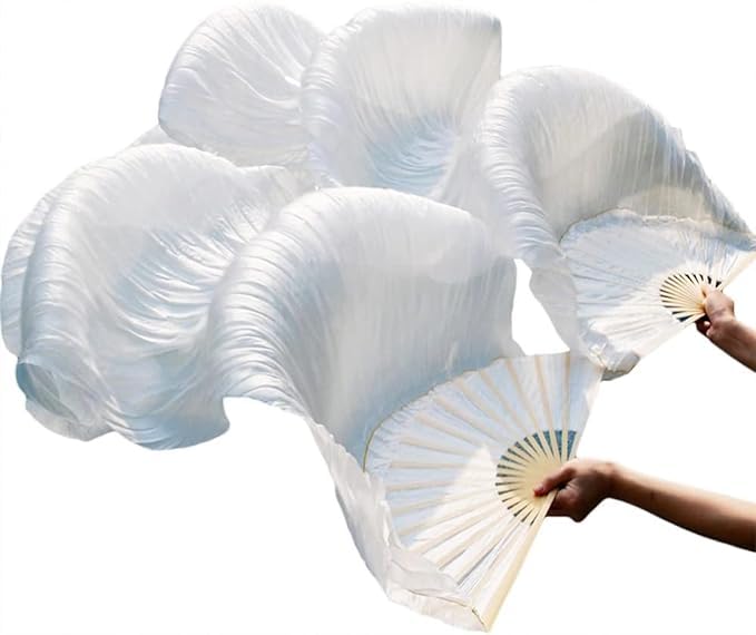 Handmade Silk Belly Dance Fan Veils - Long Bamboo Fans for Women | Professional Dance Performance