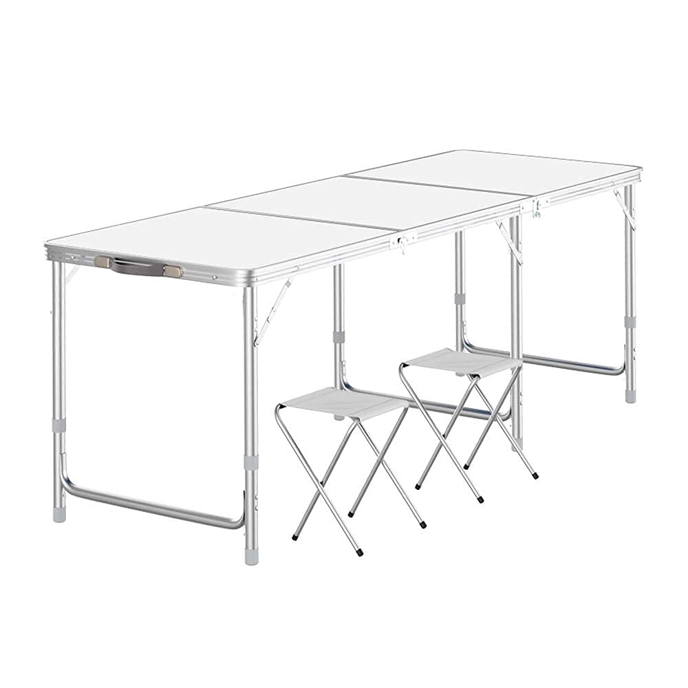 KAUTO Folding Camping Table and Chairs Set - Portable Picnic Table with 2 Stools for Outdoor, Travel, Beach & Backyard Use - Quick Fold Lightweight Aluminum Alloy Leisure Furniture