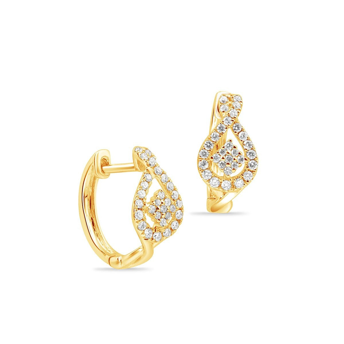 14k Yellow Gold Halo Diamond Pavé Huggie Hoop Earrings for Women - Perfect for Everyday Wear, Date Nights & Special Occasions