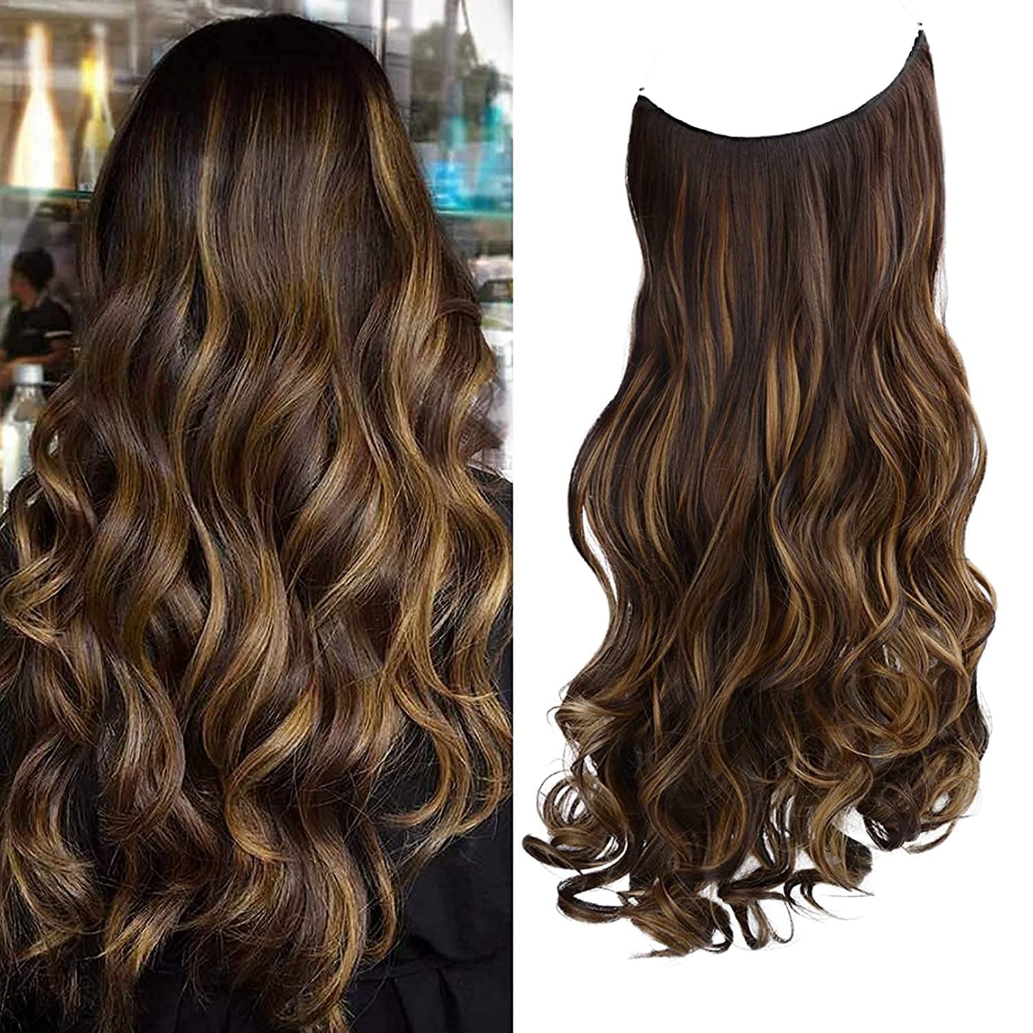 TRESSED UP HAIR Extensions - Invisible Transparent Wire Adjustable Hairpiece with Secure Clips | Curly Wavy Crown Secret Extensions for Women | Perfect for Weddings, Parties & Daily Volume Boost