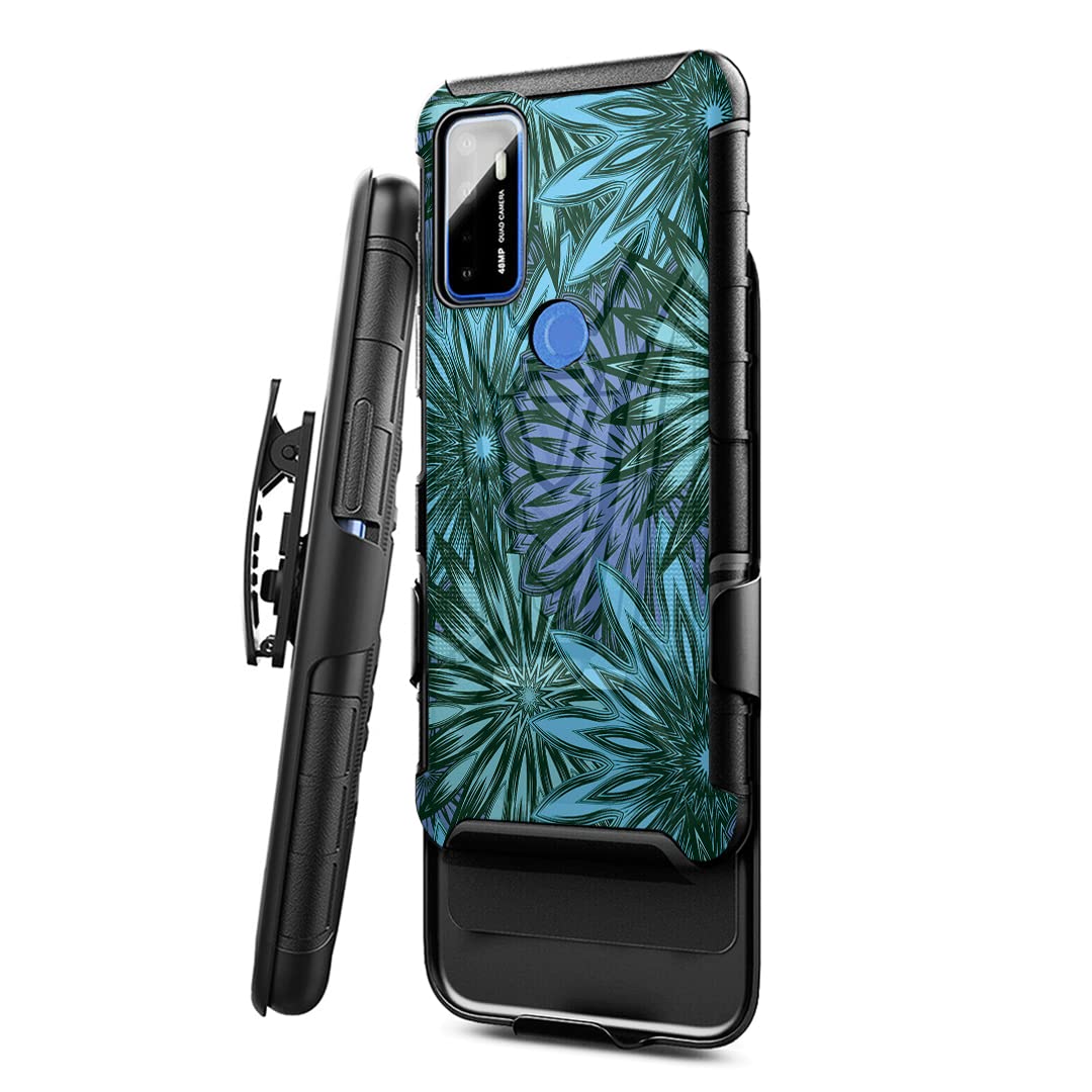 Military Shockproof Heavy Duty Phone Case with Kickstand & Belt Clip for Cricket Dream 5G/AT&T Radiant Max 5G - Protective Phone Cover for Outdoor, Work & Active Lifestyle (Oval Flower Design)