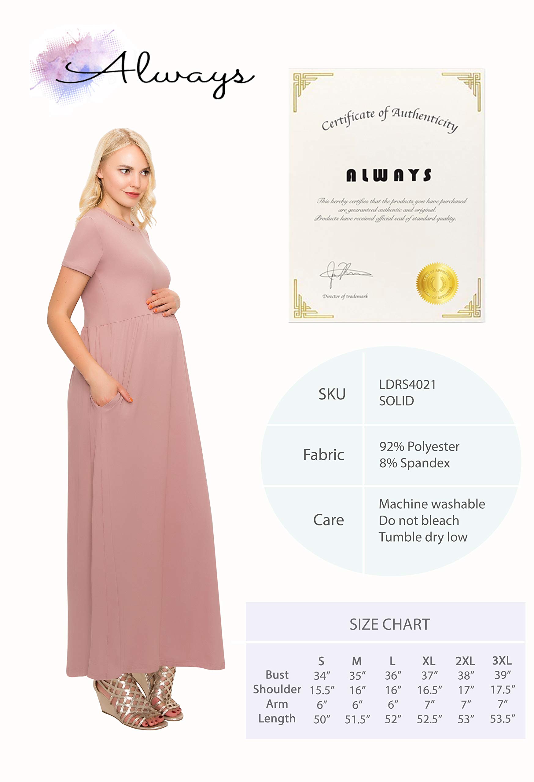ALWAYS Women's Maternity Maxi Dress - Soft & Comfortable Pregnancy Dress with Short/Long Sleeve Options for Nursing, Baby Shower, and Everyday Wear | Empire Waist Flowy Design for Expecting Mothers