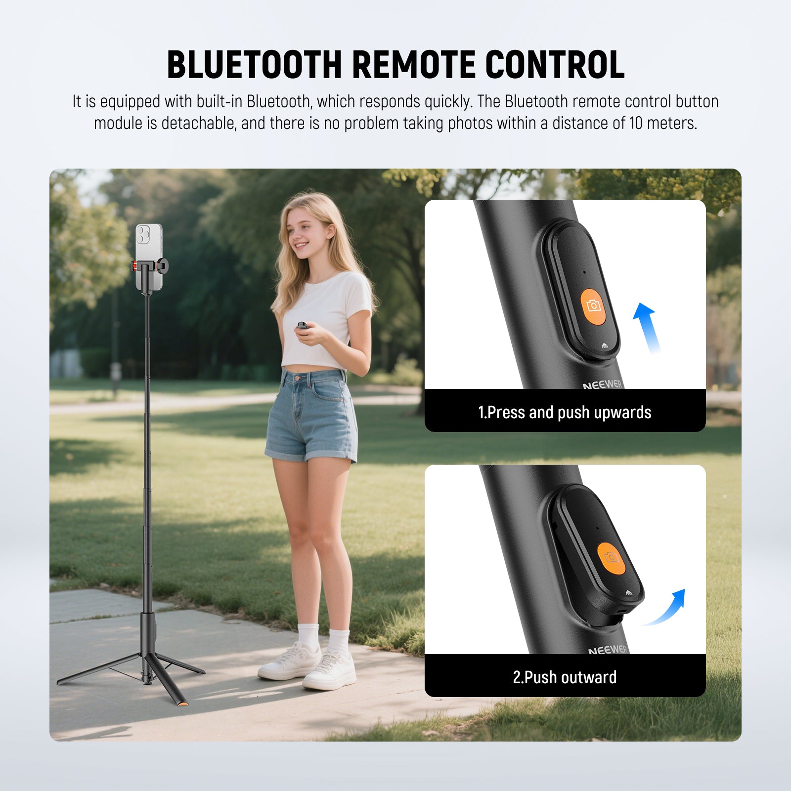 NEEWER BASICS PA992 Quick Release Selfie Stick Tripod for iPhone & Android Phones - Portable Travel Tripod Stand for Vlogging, YouTube Videos & Group Photos