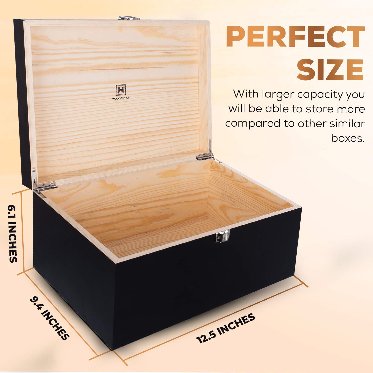 Premium Wooden Gift Box with Hinged Lid - Large Keepsake Memory Box for Jewelry, Photos & Mementos - Decorative Storage Box for Home, Office & Wedding Decor