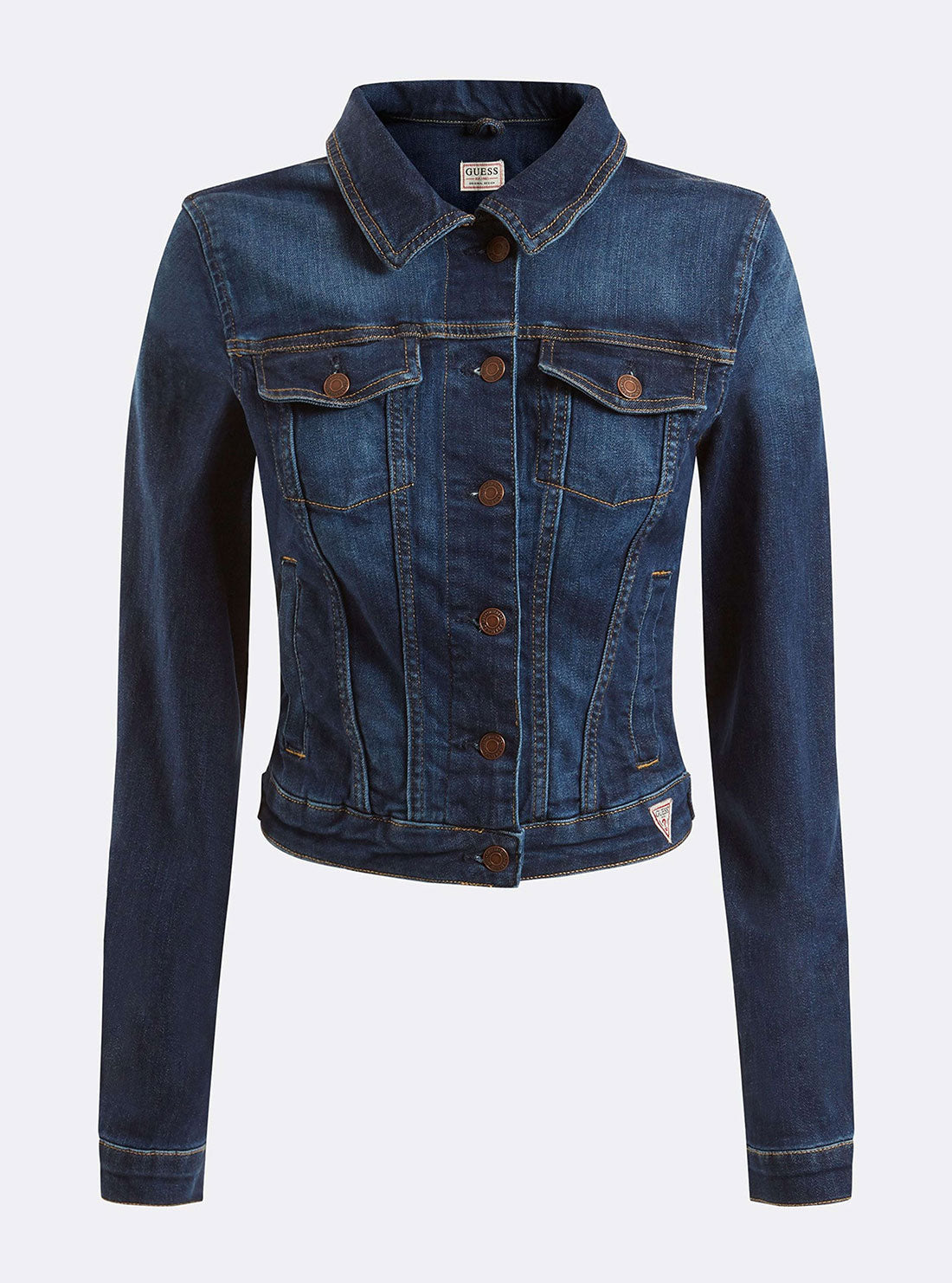 Dark Blue Denim Sexy Crop Trucker Jacket for Women - Stylish Distressed Denim Jacket with Button Front & Slim Fit - Perfect for Casual Outfits, Streetwear & Night Out Looks