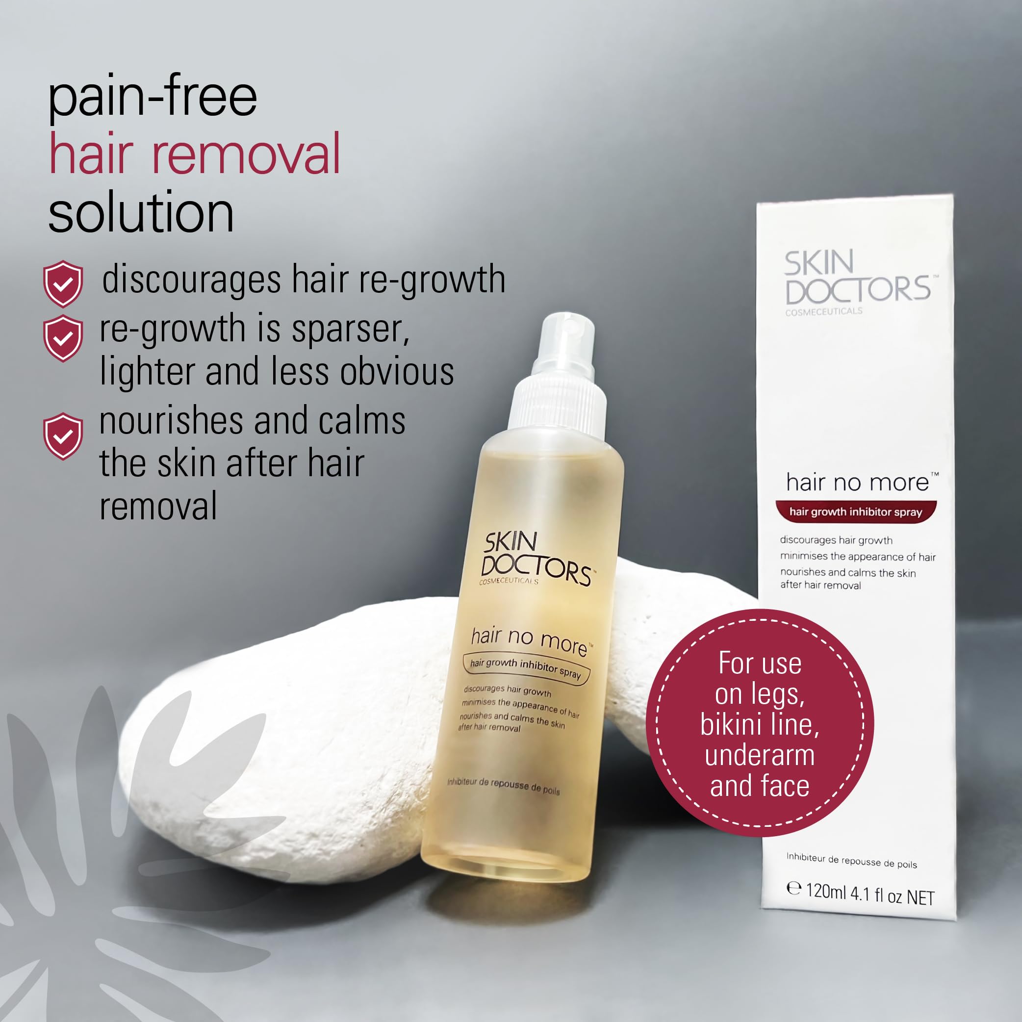 Hair No More Hair Growth Inhibitor Spray - 120ml | Reduces Unwanted Hair Growth | Ideal for Legs, Arms, Bikini Line & Underarms