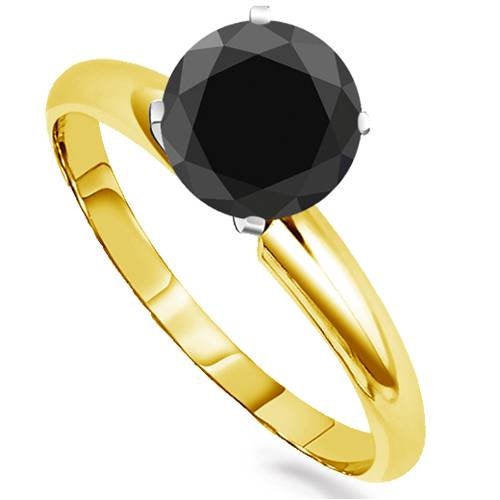 14K Yellow or White Gold 0.5-2.5ct Black Diamond Engagement Ring - 4 Prong Vee Setting, Size 6.5/7 - Classic Wedding Band for Women, Perfect for Proposals, Anniversaries & Special Occasions
