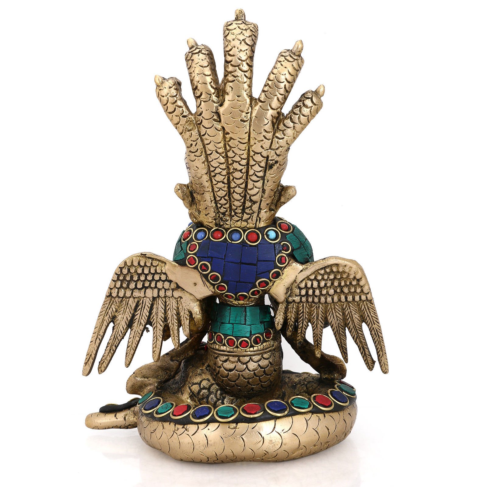 Turquoise Nag Kanya Mansa Devi Handmade Brass Sculpture - Snake Goddess Statue Idol for Home Altar, Feng Shui Gifts, Spiritual Decor & Meditation Space Enhancement
