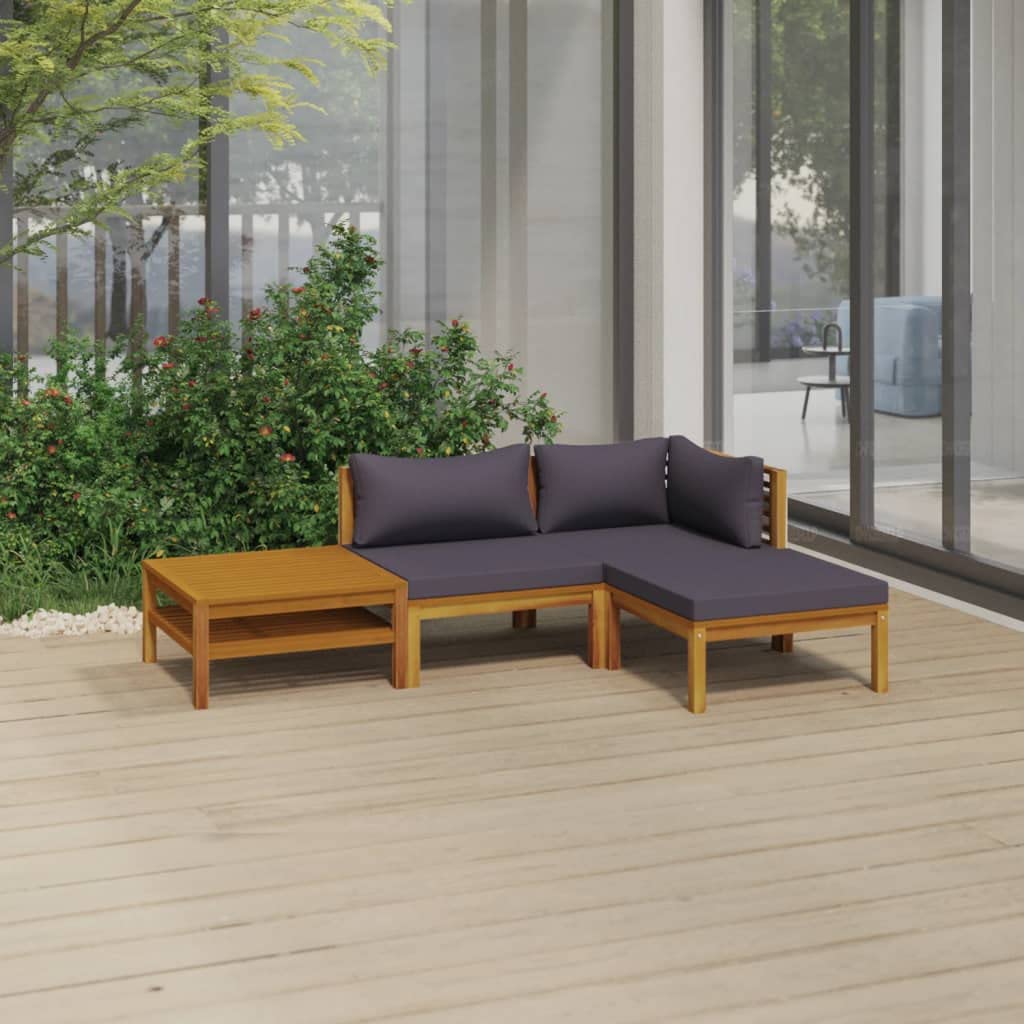 vidaXL 4-Piece Patio Lounge Set - Outdoor Garden Furniture, Sectional Sofa with Cushions, Corner Sofa in Retro Style, Solid Acacia Wood - Perfect for Backyard, Poolside & Patio Relaxation