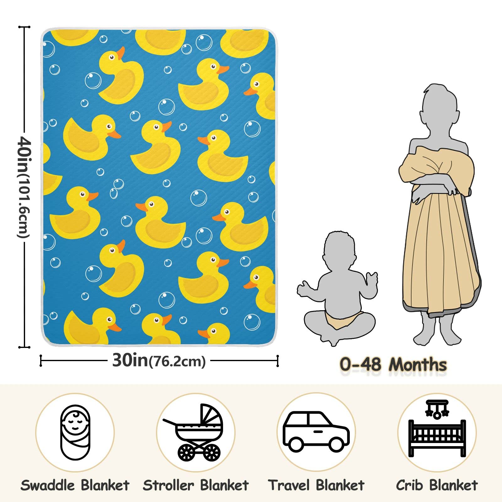 DOMIKING Yellow Rubber Duck Baby Blankets for Boys & Girls - Soft Cotton Quilted Lovey Throw Blanket for Nursery, Crib, Stroller & Infant Receiving - Perfect for Snuggling, Playtime & Baby Shower Gifts