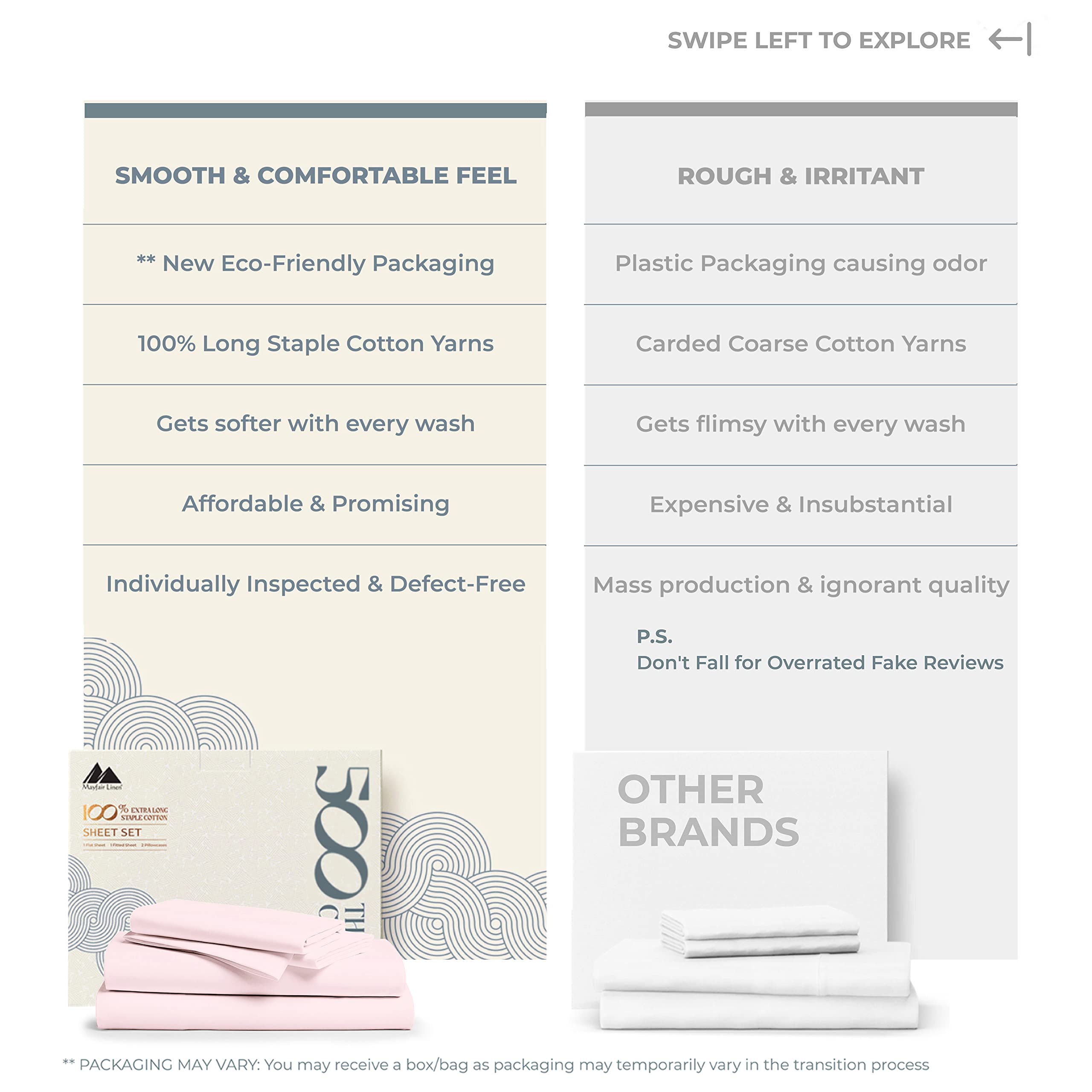 Mayfair Linen 500 Thread Count Twin XL Cotton Sheets - 3 Piece Soft & Cooling Sateen Bed Sheet Set, Hotel-Quality Deep Pocket (Fits 16