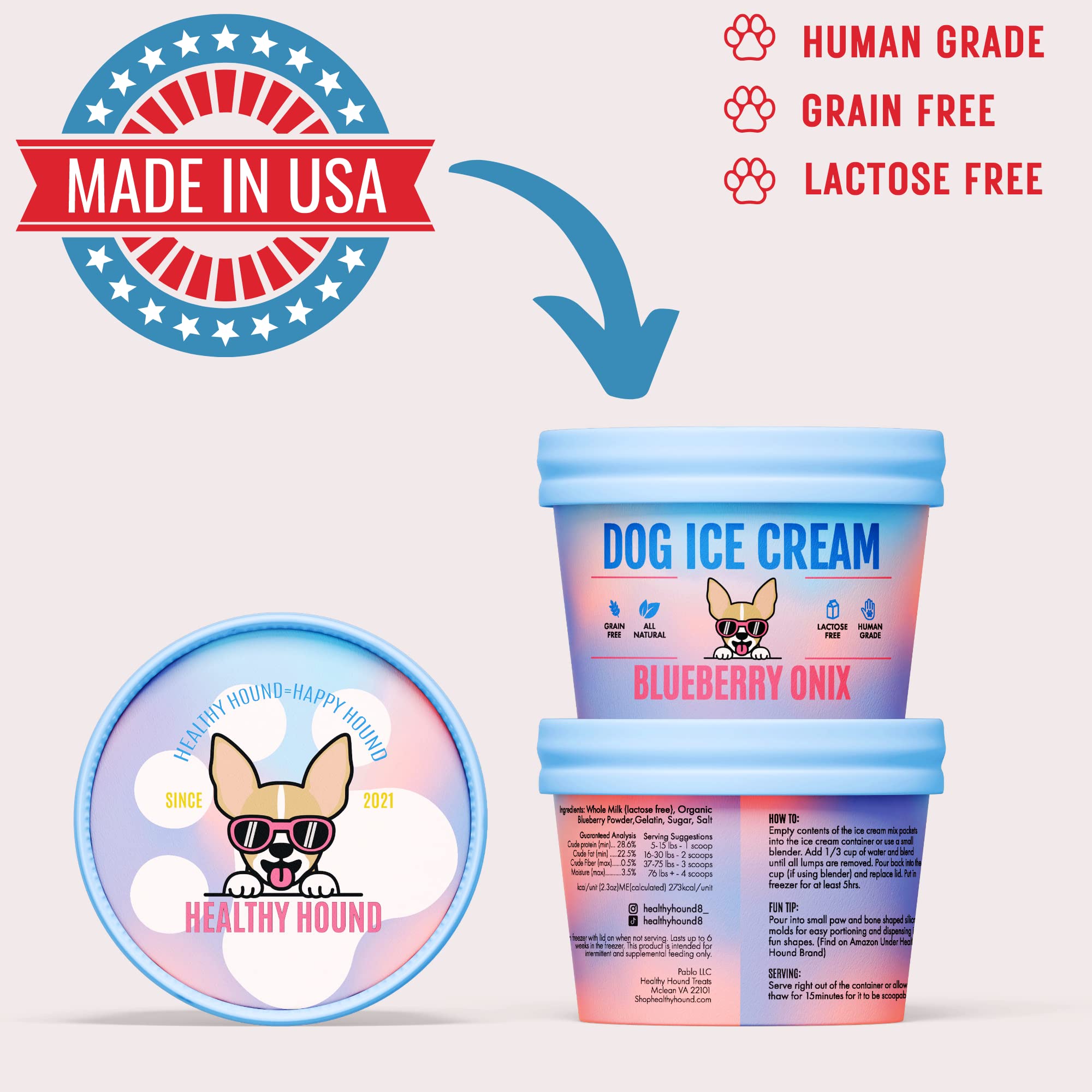 Healthy Dog Ice Cream Mix - Blueberry Flavor, All-Natural Frozen Dog Treats for Summer, Birthdays & Special Occasions - Perfect for Cooling Down Your Pup on Hot Days