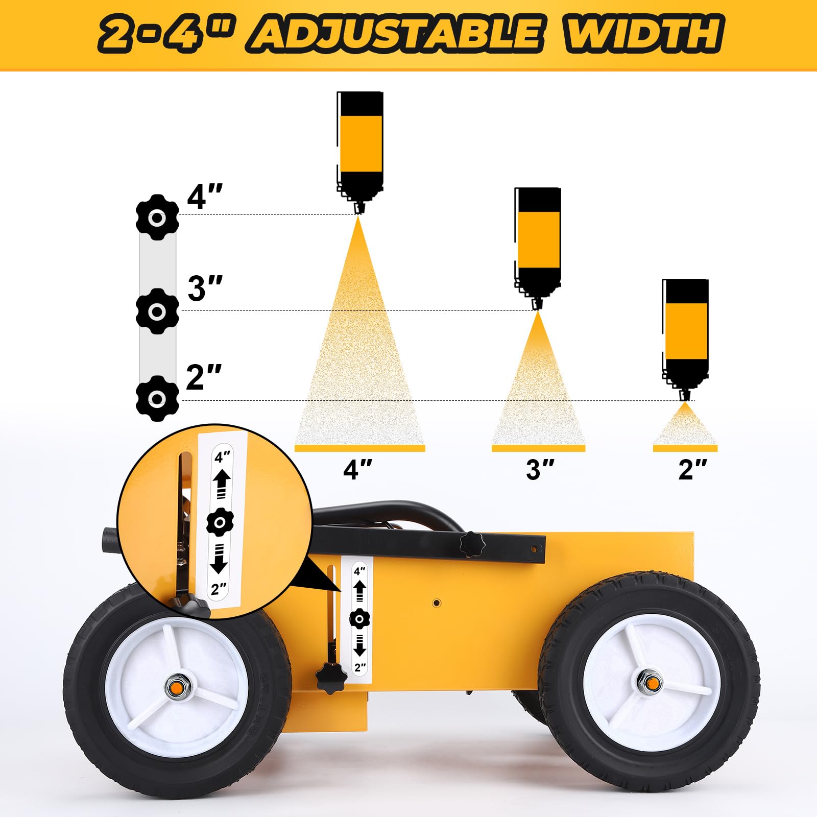 2395000 Professional Parking Lot Striping Machine - High Performance Line Marking Equipment for Roads & Pavements | Compatible with Inverted Striping Spray Paint | 9.8x13x28.3 Inch Yellow | Ideal for Parking Lots, Warehouses & Construction Sites