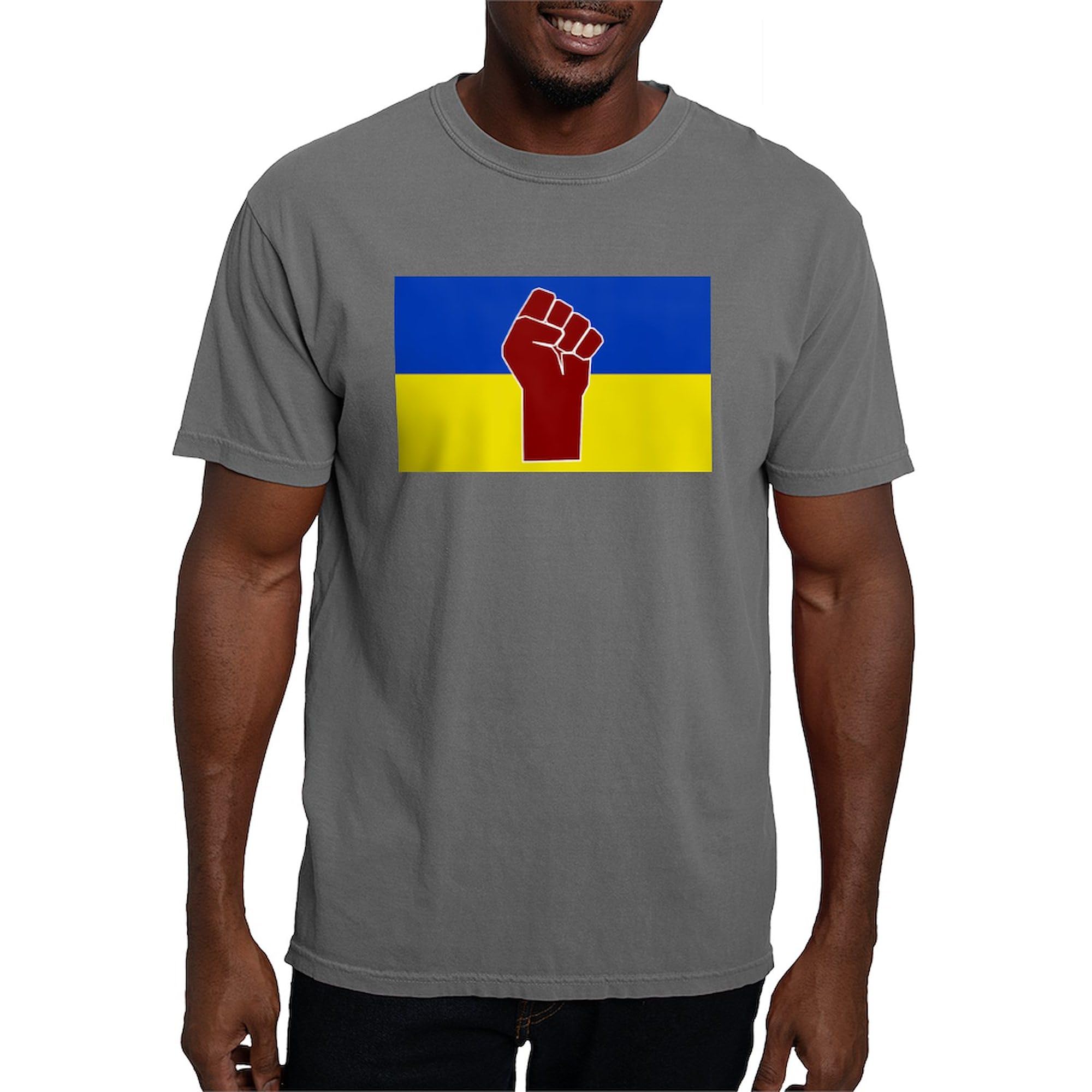 Ukrainian Flag with Fist T-Shirt for Men - Comfort Colors® Premium Cotton Tee - Patriotic Apparel for Protests, Rallies & National Pride
