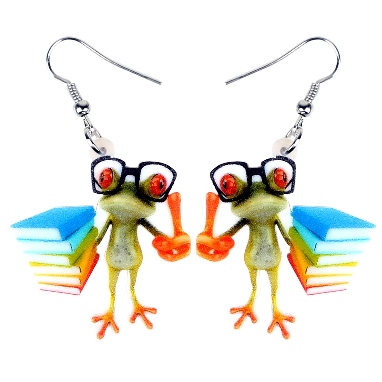 BONSNY Green Frog Drop Earrings for Women - Acrylic Dangle Jewelry, Cute Novelty Charm Gifts for Birthday, Party & Casual Wear
