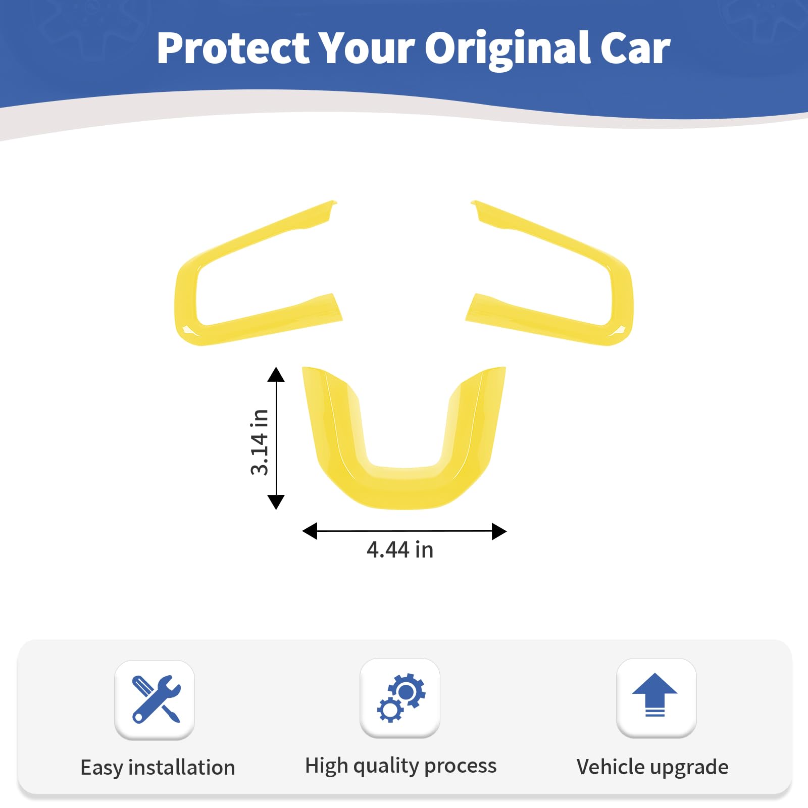 RT-TCZ Yellow Steering Wheel Trim Panel Decal for Jeep Wrangler JL/JLU (2018+) & Gladiator JT (2020+) - 3pc Interior Accessories Kit - Enhance Your Jeep's Yellow Interior Style for Off-Road & Daily Driving