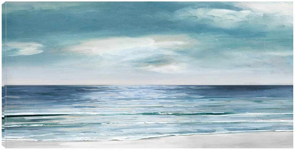 Silver Shore Fine Art Canvas Wall Decor by Sally Swatland - 40x21 Inch Ready to Hang Painting for Living Room, Bedroom, Office & More - Coastal Beach Scene Home Decor