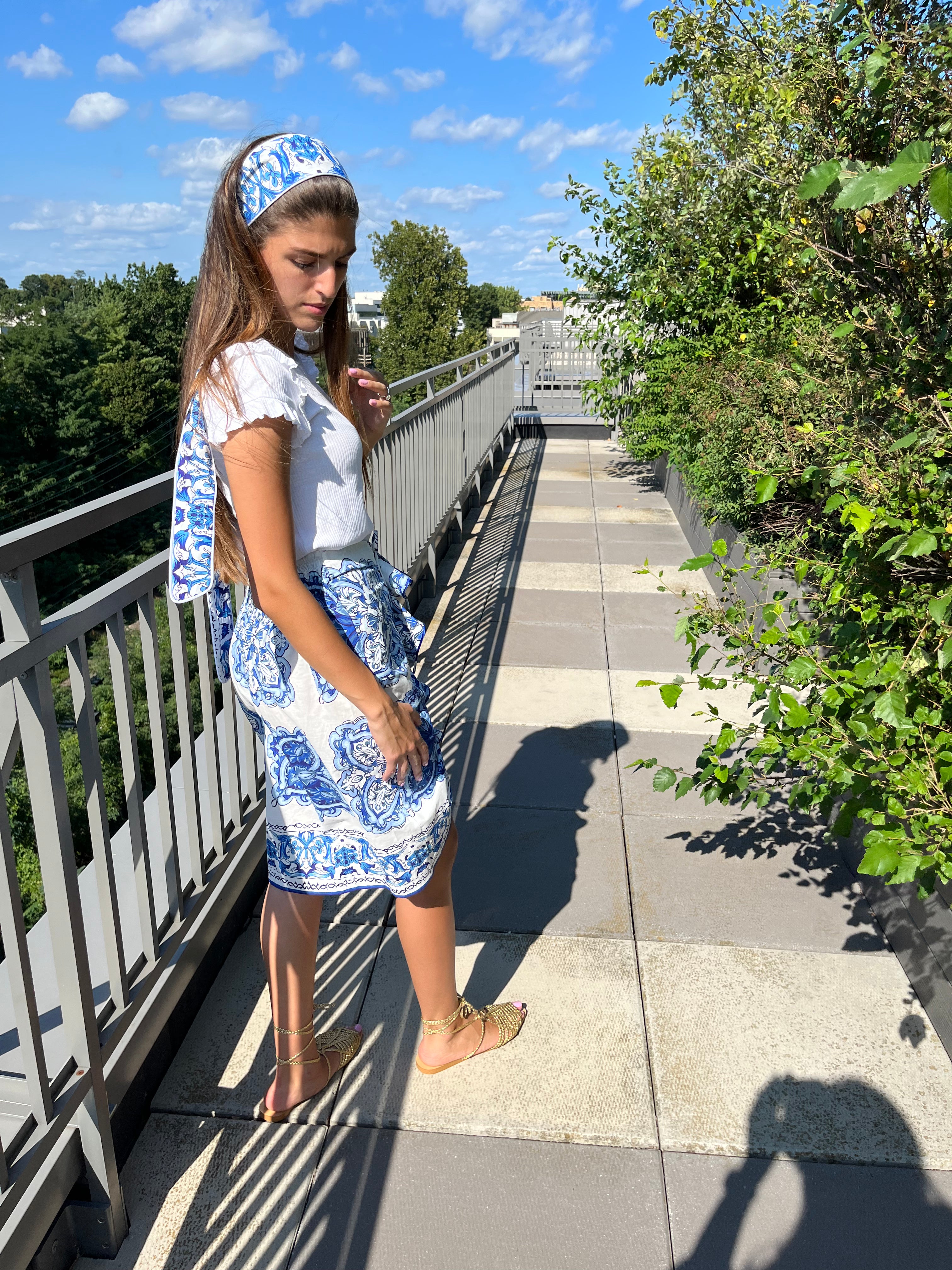 Stylish Blue and White Ruffle Skirt for Women - Summer Floral Print A-Line Skirt - Perfect for Beach, Party & Casual Outfits