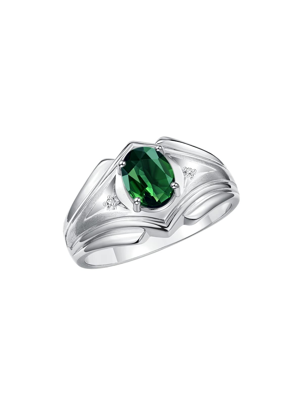 Rylos Men's Sterling Silver Rings - Classic Designer 9X7MM Oval Gemstone & Diamond Ring with Birthstone Options (Sizes 8-13) | Perfect for Weddings, Anniversaries & Gifts