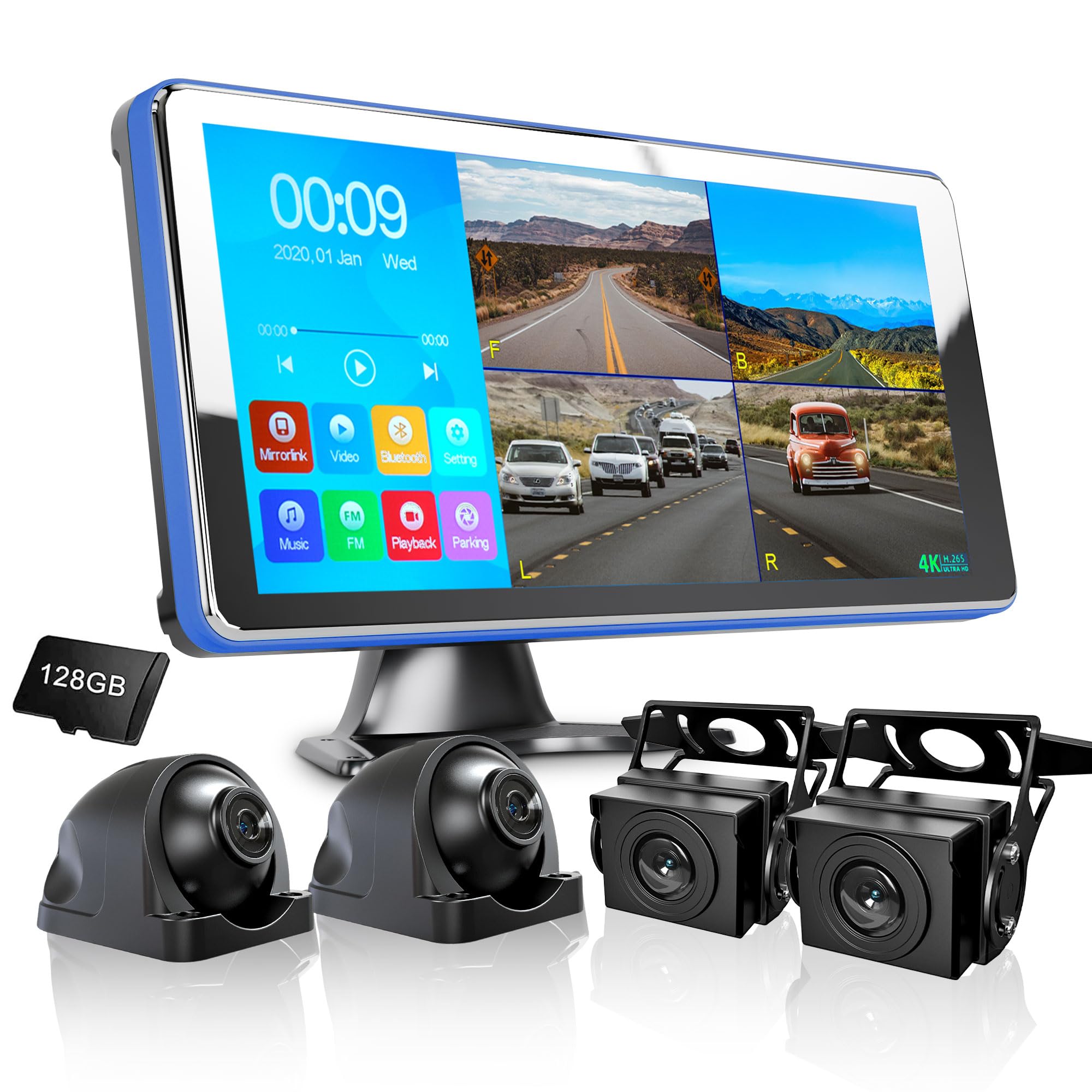 ASLONG 4K 4-Channel Dash Cam with 10.36