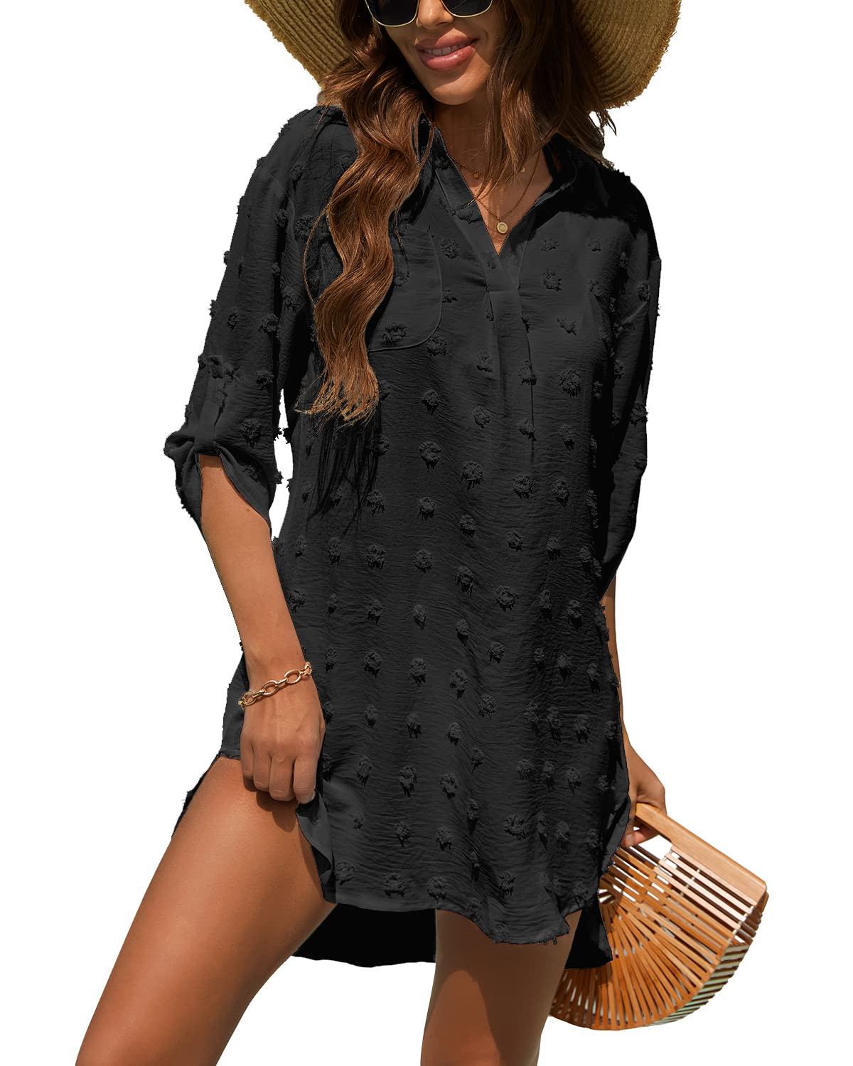 Women's QUCH Swimsuit Cover Up Dress - Lightweight Beach Coverup for Swimwear, Bathing Suit Shirt | Perfect for Poolside, Beach Vacation & Summer Outings