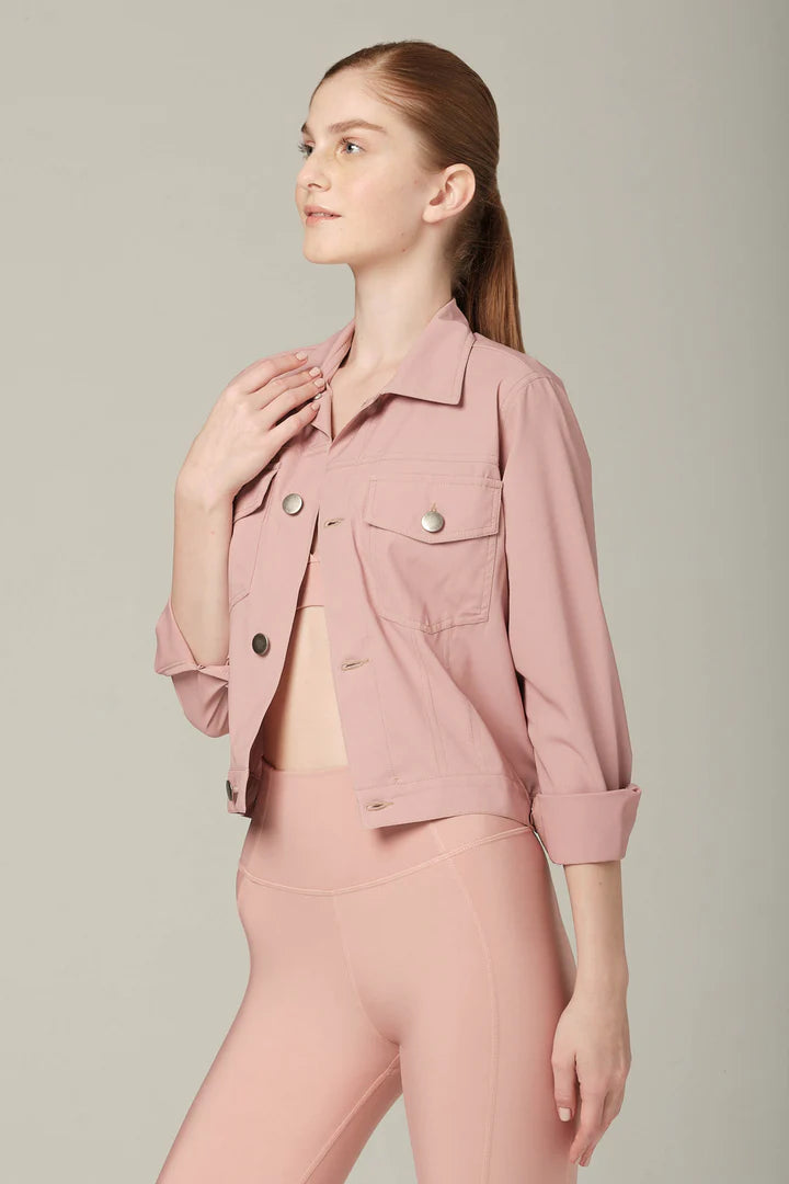 925 Sterling Silver Fit Women's Skinny Jeans in a Bottle Button Down Denim Jacket - Petal Pink for Casual Outings & Date Nights