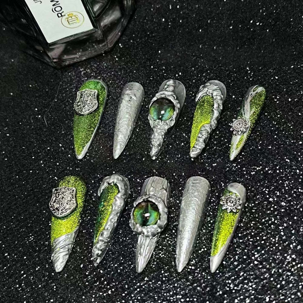 3D Long Coffin Nail Tips with Chains - Fashionable High-End Cosplay & Party Nails for Girls - Perfect Gift Accessories for Halloween, Costume Parties, and Special Occasions