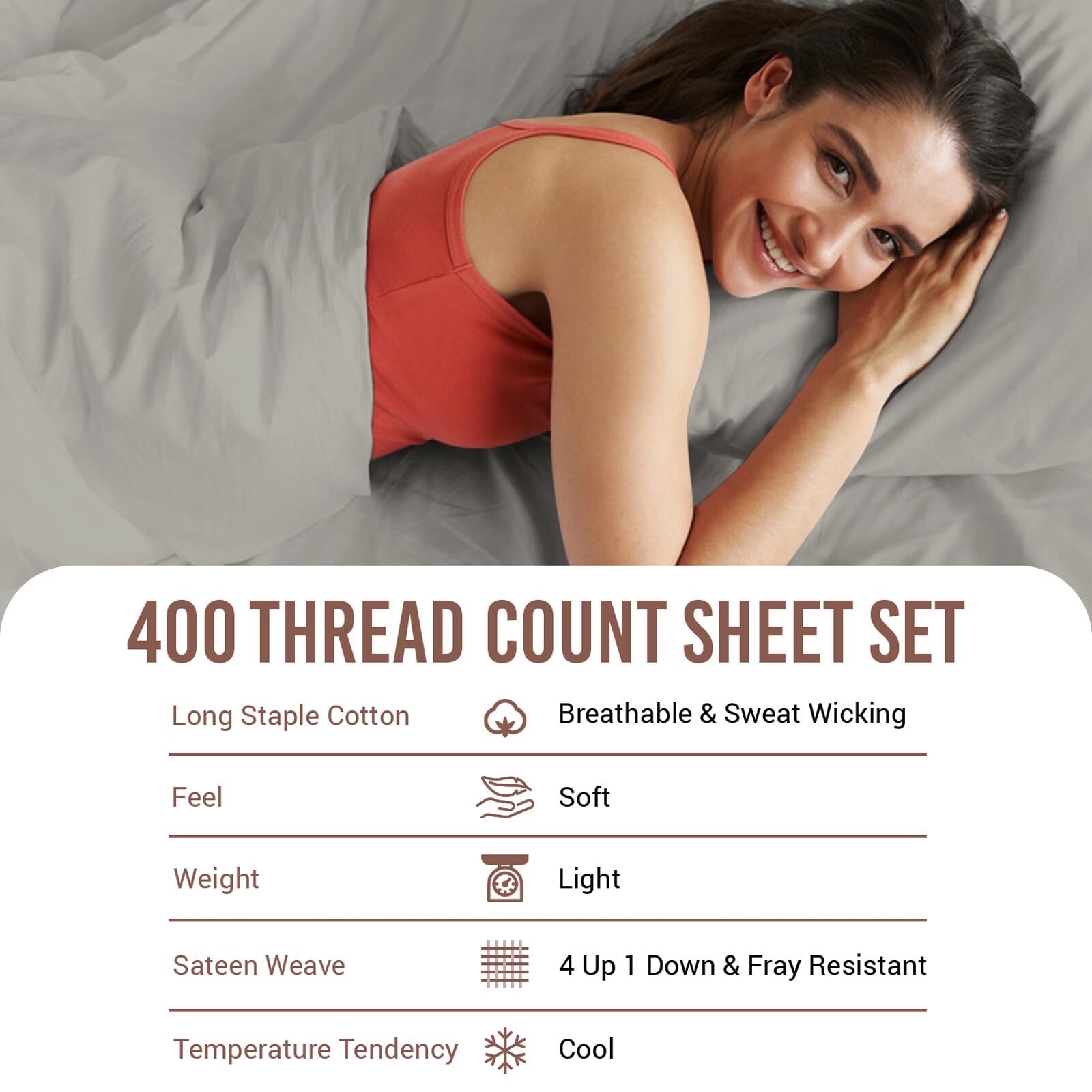 Pizuna Pure 100% Cotton Twin Size Bed Sheets - 400 Thread Count Long Staple Sateen Weave with 15