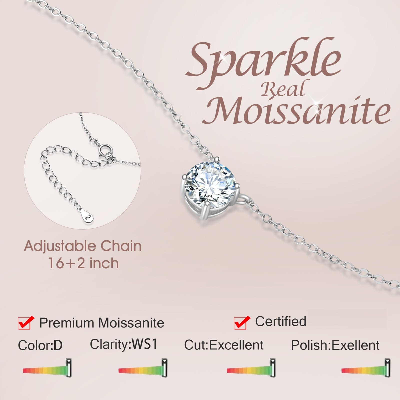 1-4CT Moissanite Pendant Necklace for Women - D Color 925 Sterling Silver with Certificate | Elegant Jewelry Gift for Anniversary, Wedding & Special Occasions