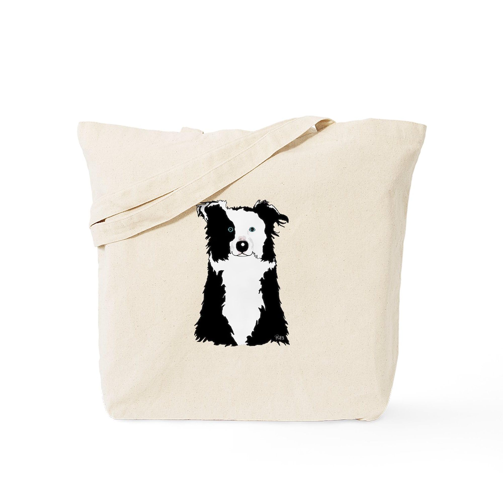 White Border Collie Tote Bag - Natural Canvas Reusable Shopping Bag for Groceries, Beach & Everyday Use | Eco-Friendly Cotton Tote