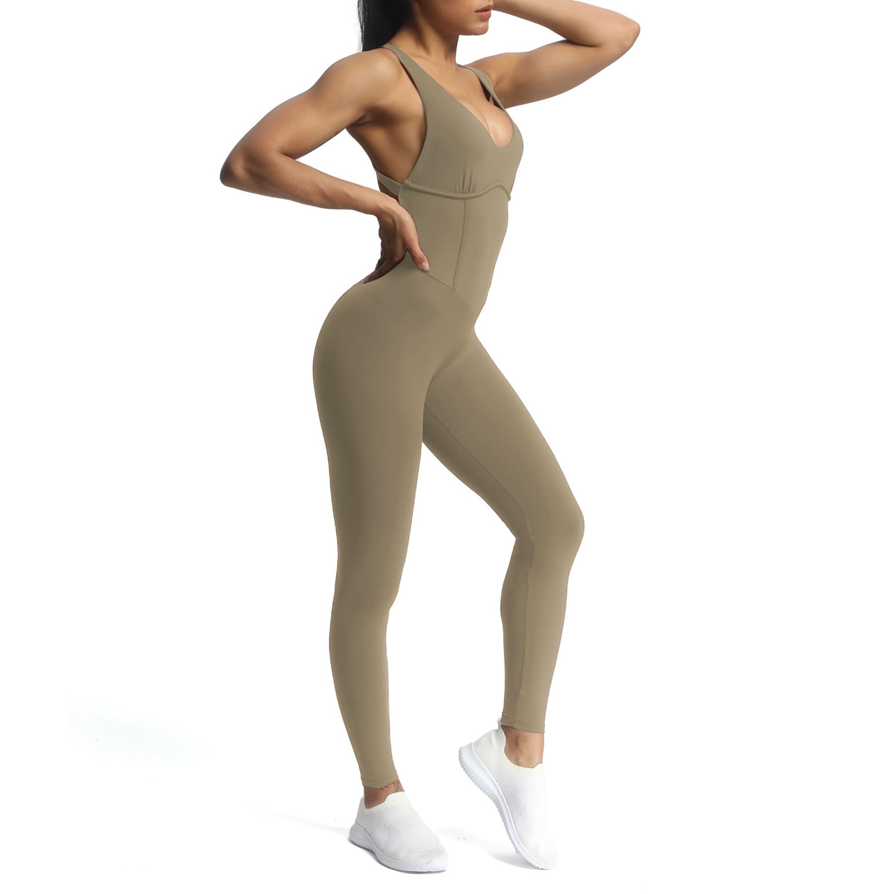 Aoxjox Women's Workout Jumpsuit - Cross Back One Piece Scrunch Gym Yoga Sports Bra Jumpsuit for Fitness, Running & Dance | Comfortable Activewear for Women