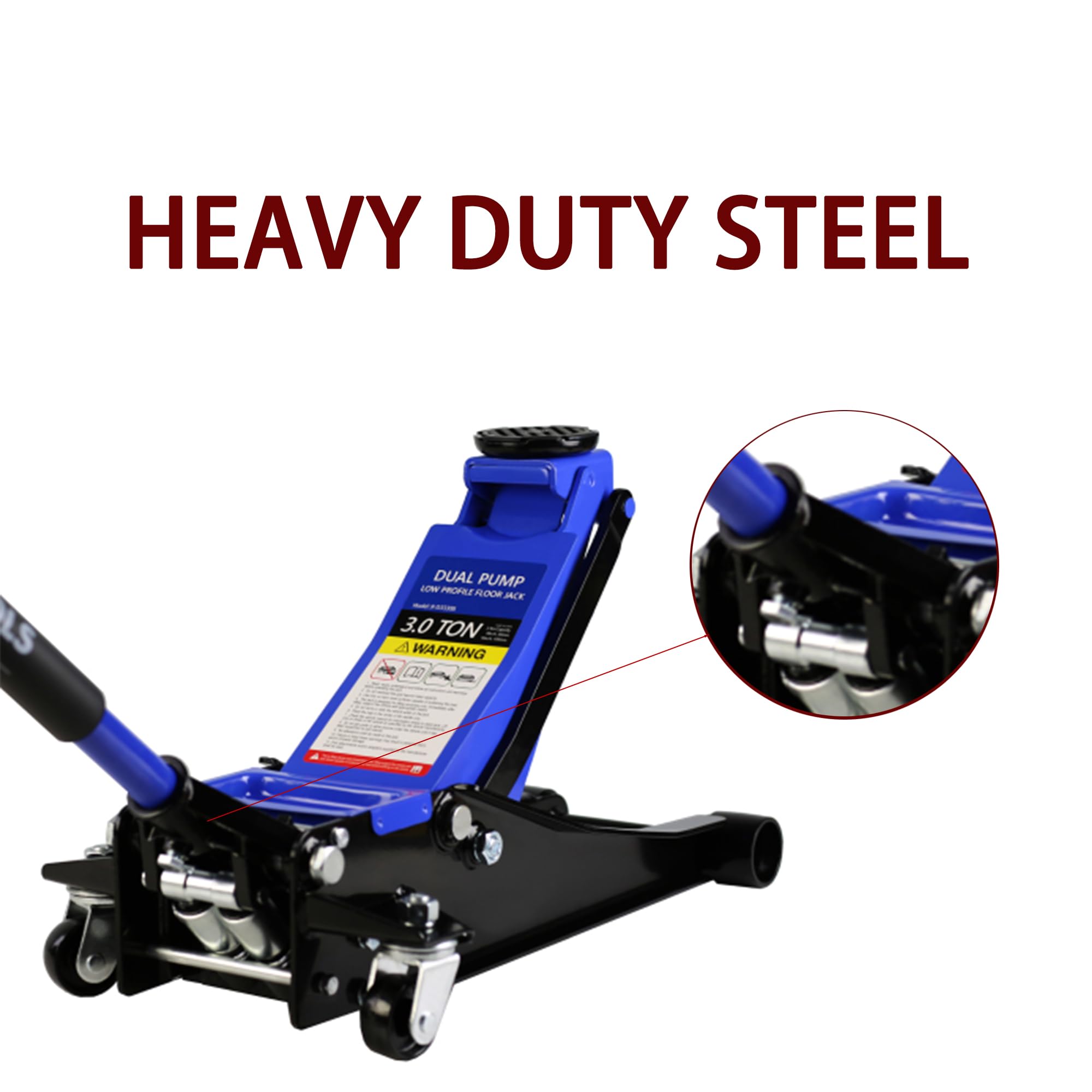 GARVEE 3 Ton (6600 lbs) Low Profile Floor Jack - Dual Piston Steel Quick Lift Pump - 3.3