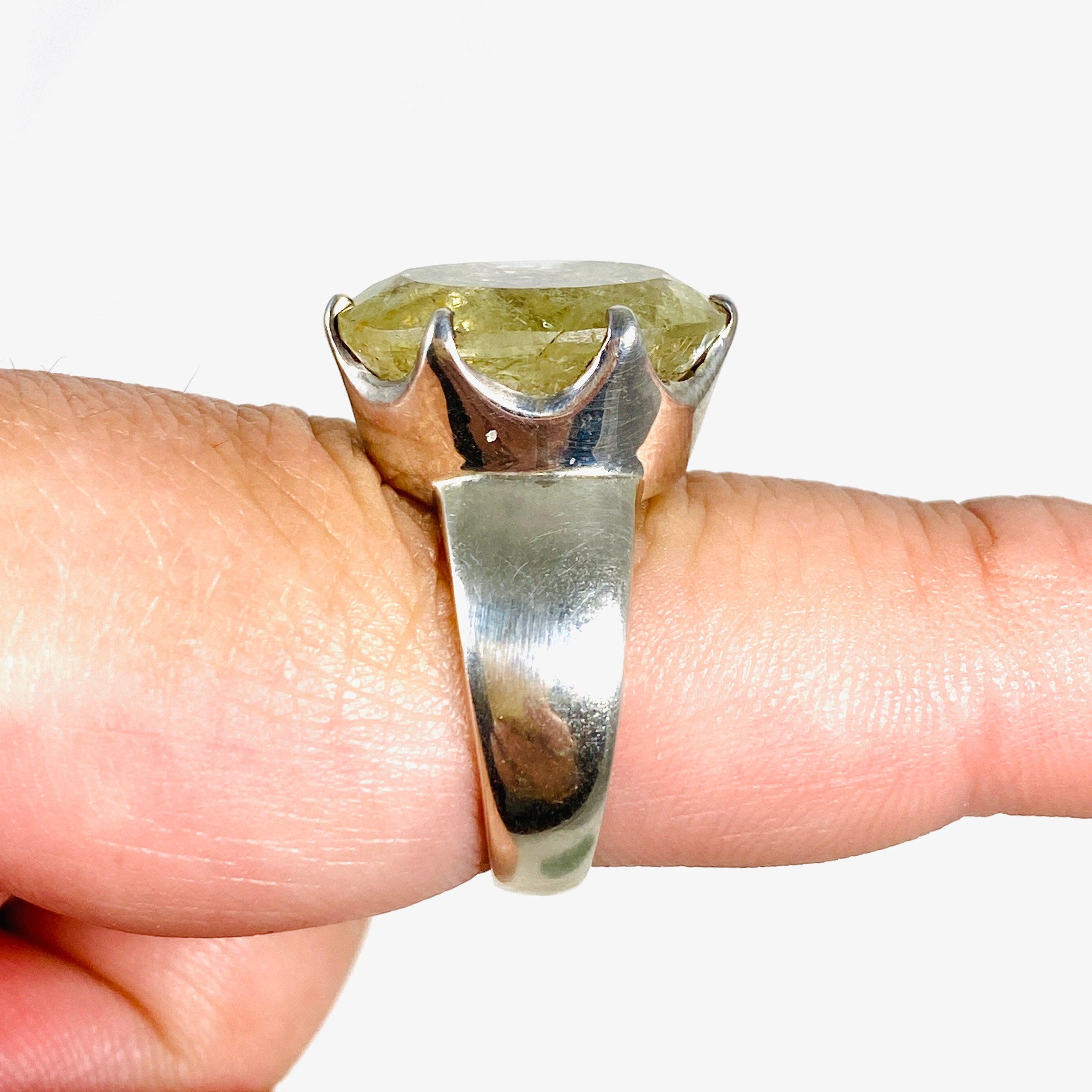 Heliodor Golden Beryl Faceted Oval Ring - Size 8.5 - PRGJ327 - Elegant Jewelry for Weddings & Special Occasions