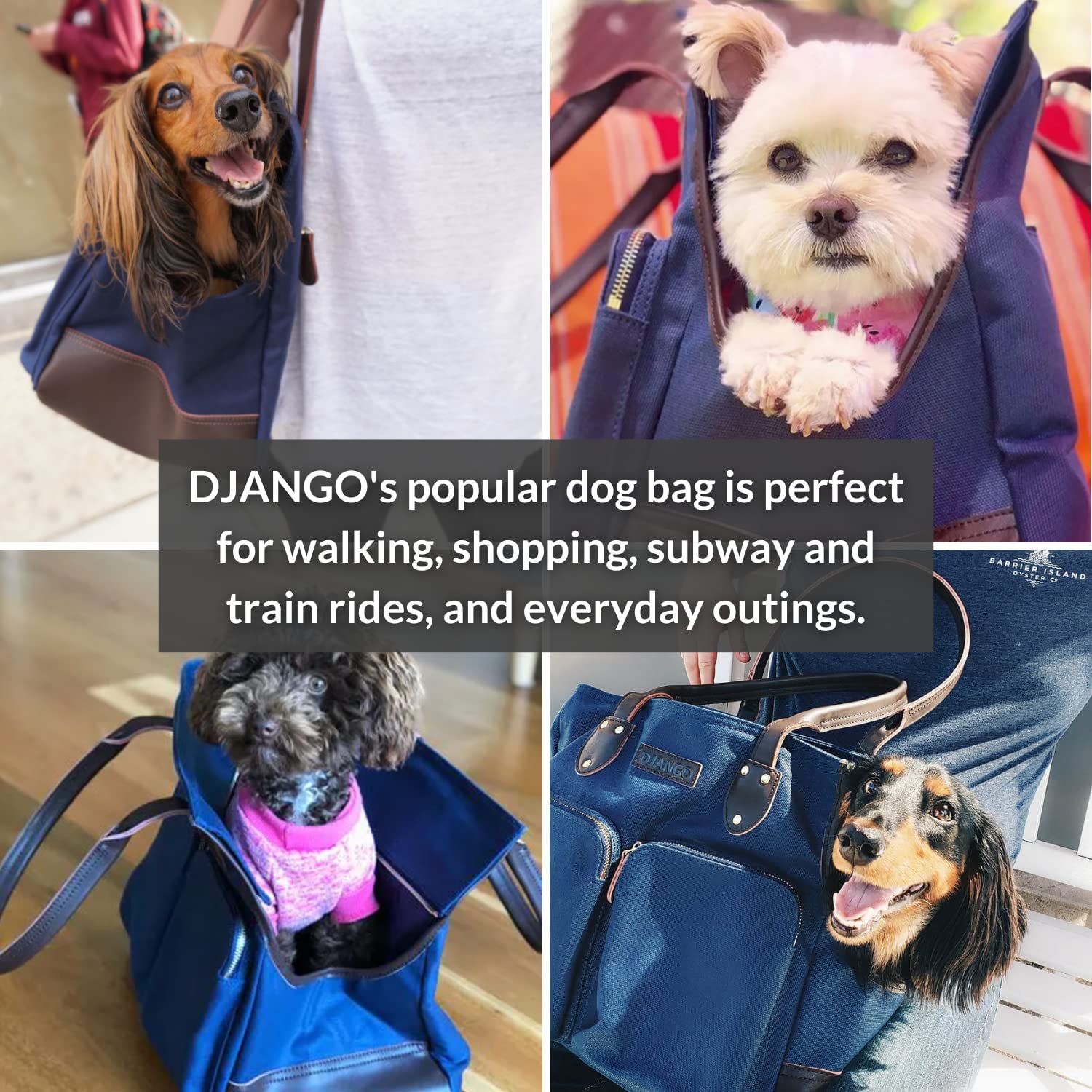 Premium Waxed Canvas & Leather Dog Carrier Bag - Medium Navy Blue Pet Travel Tote with Safety Harness Tether, Secure Zipper Pockets & Water-Resistant Lining | Perfect for Air Travel, Car Rides & Outdoor Adventures with Your Small to Medium Dog