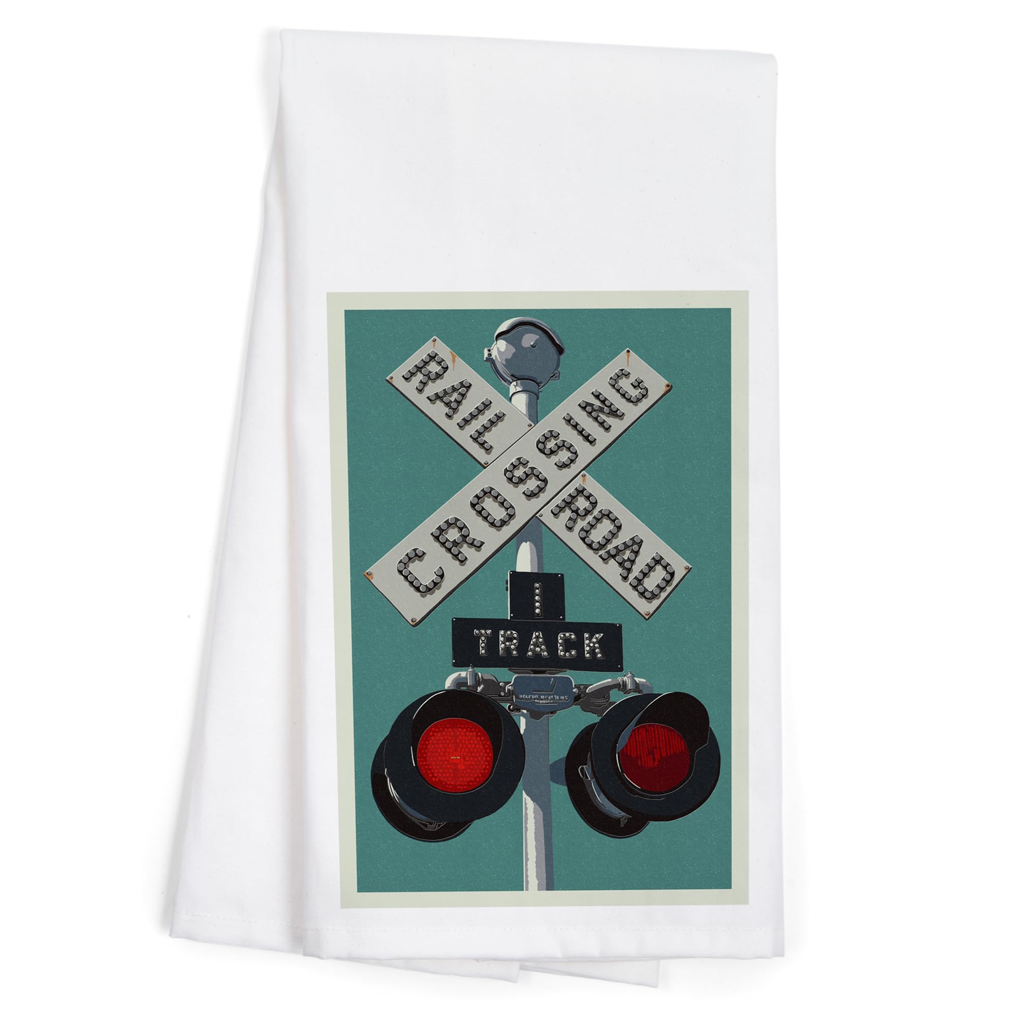 Vintage Railroad Crossing Letterpress Tea Towel - 100% Cotton Decorative Hand Towel for Kitchen & Home Decor | Perfect for Farmhouse Style, Gift Giving & Vintage Enthusiasts