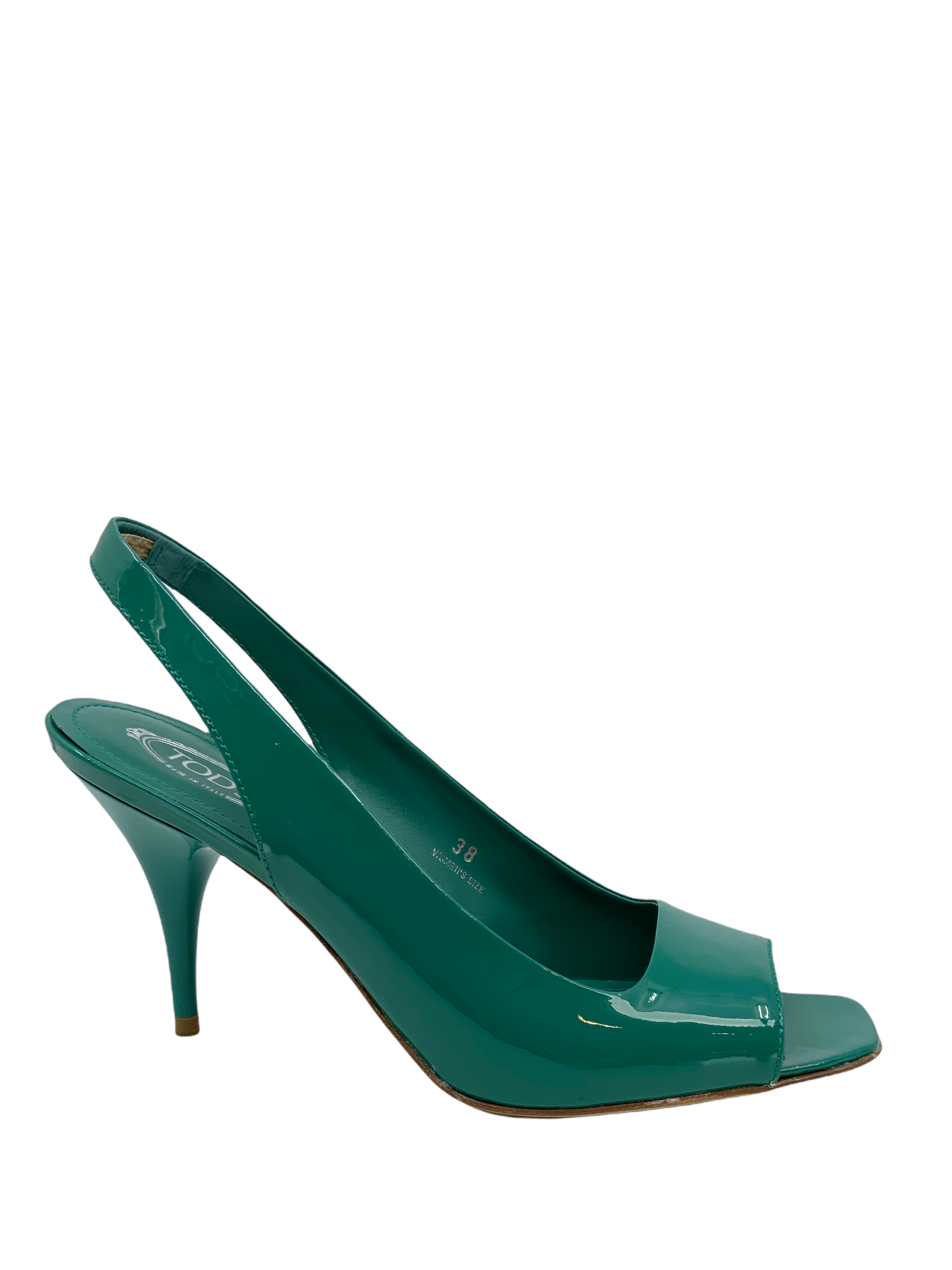 Tod's Women's Patent Leather Slingback Sandals Size 8 | Comfortable Heeled Dress Shoes for Weddings, Parties & Office Wear