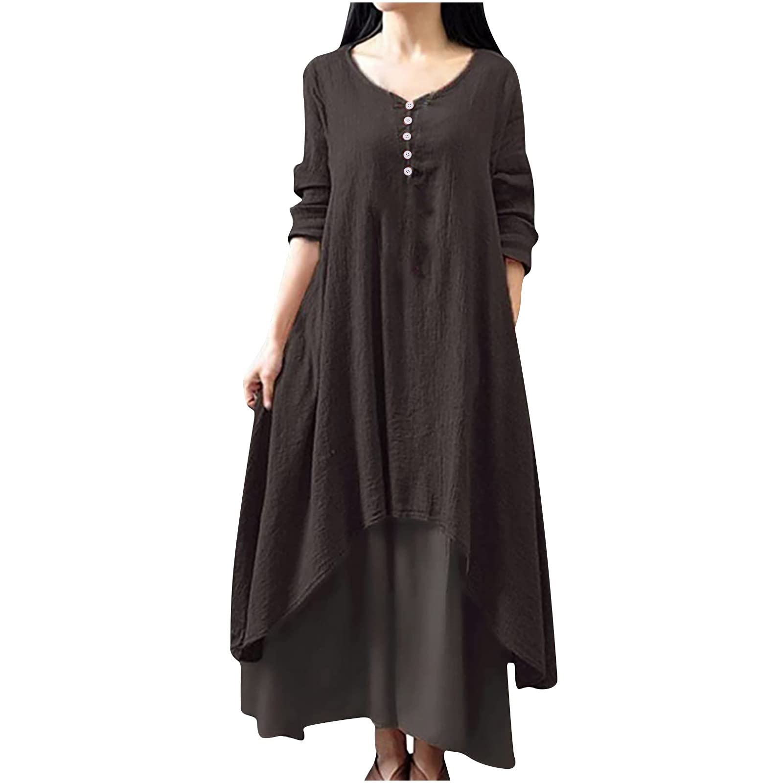 RKSTN Plus Size Women's Cotton Linen Summer Dress - Half Sleeve Button Down Boho Maxi Dress with Layered Design | Perfect for Beach Vacations, Casual Outings & Summer Weddings