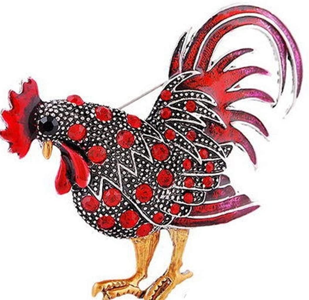 Elegant Women's Diamond Brooch Pin - Vintage Crystal Rhinestone Rooster Animal Brooch for Dresses, Jackets & Hats - Perfect for Weddings, Parties & Formal Occasions (Red)